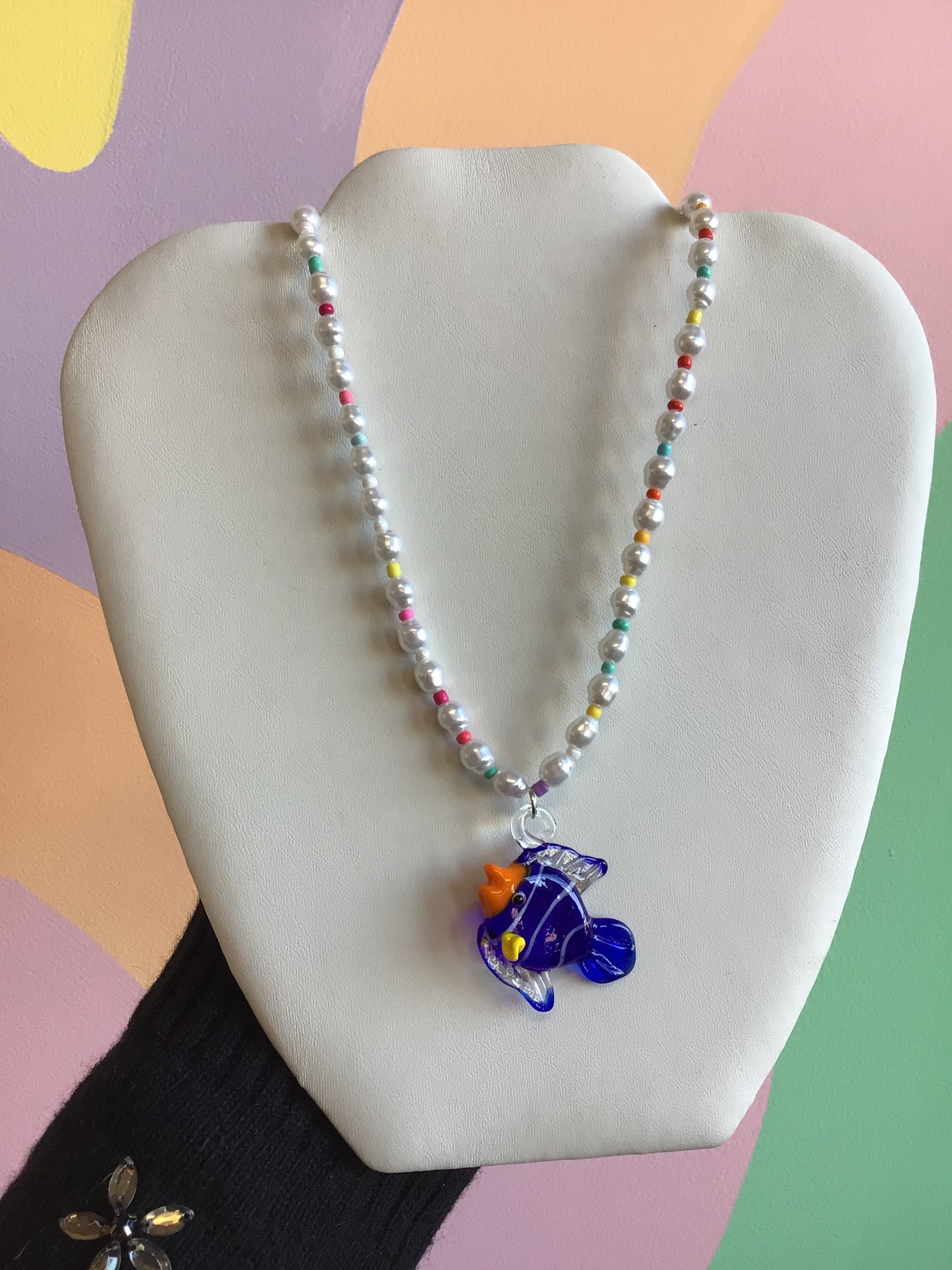 Beaded Necklace with Glass Fish Pendant