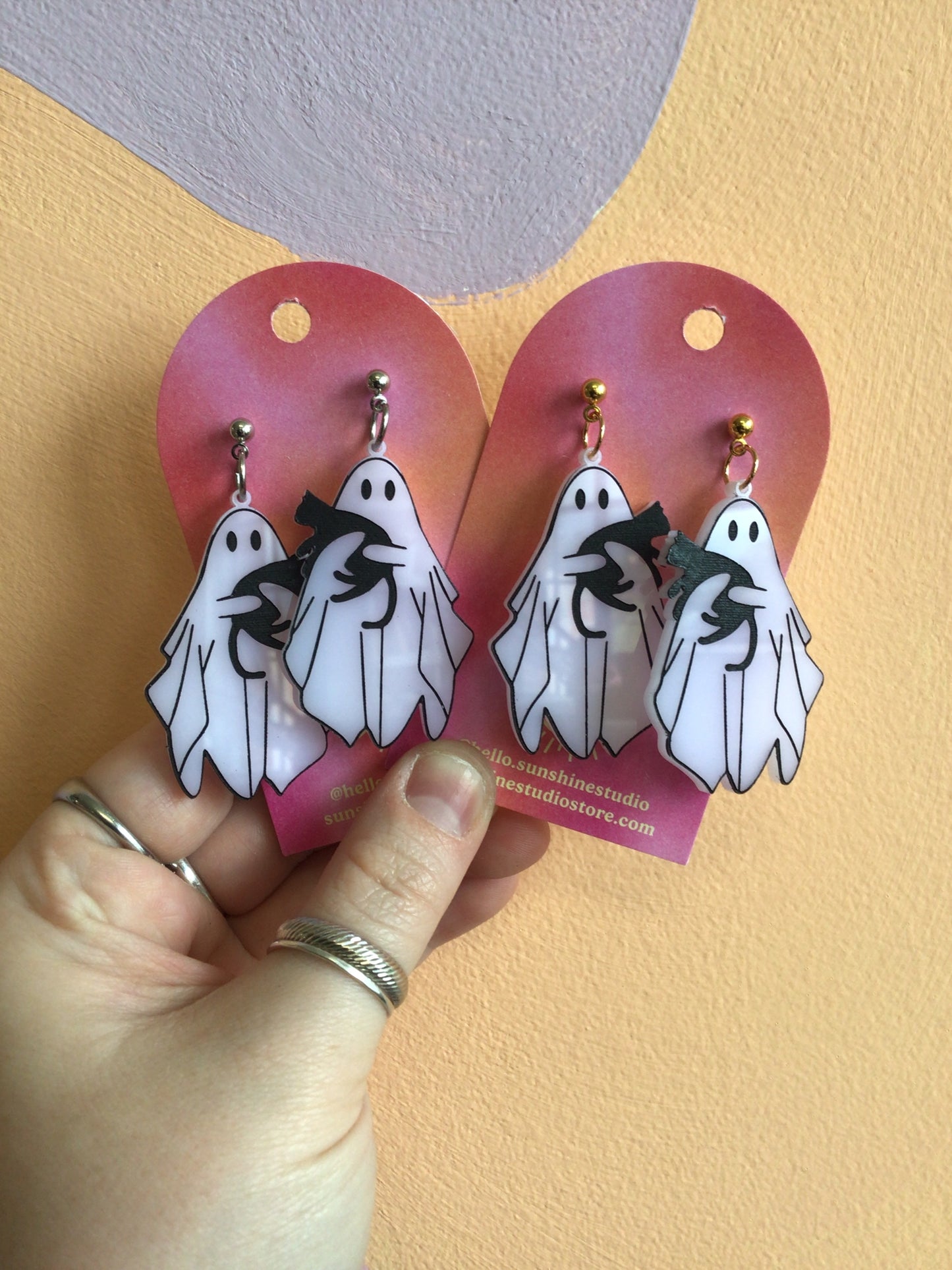 Spooky Snuggle Cat Ghost Earrings