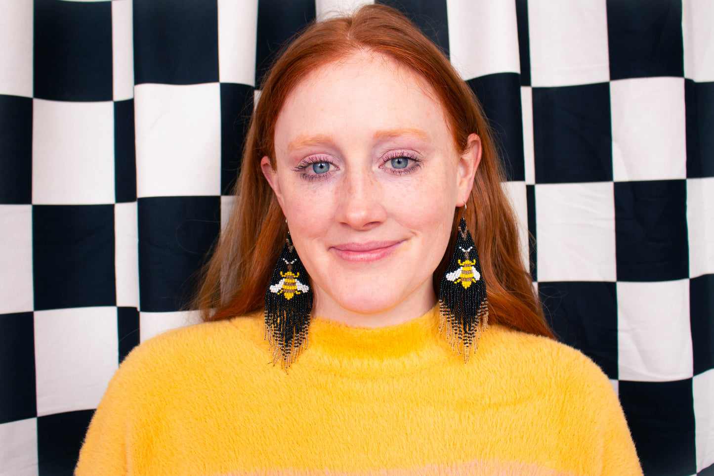 Beaded Bee Fringe Statement Earrings