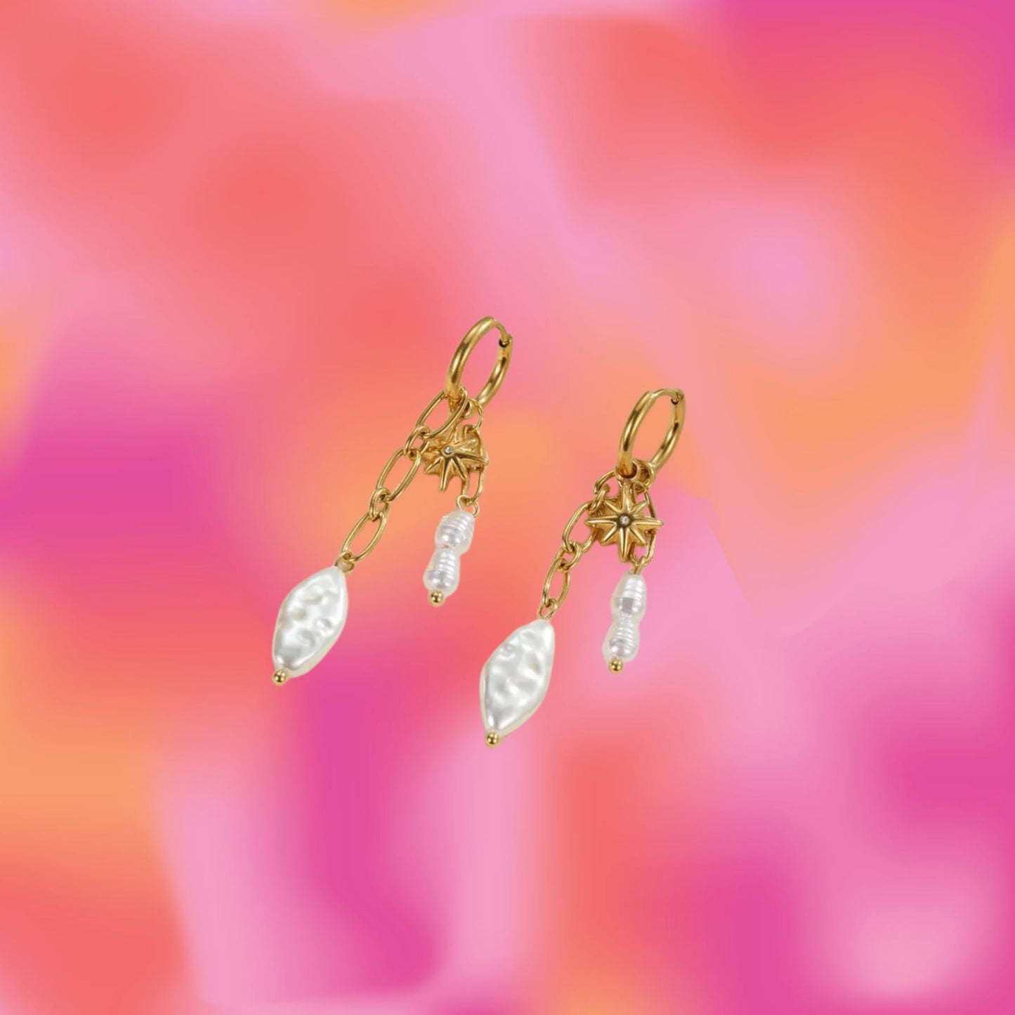 Titanium Starry Double Pearl Earrings