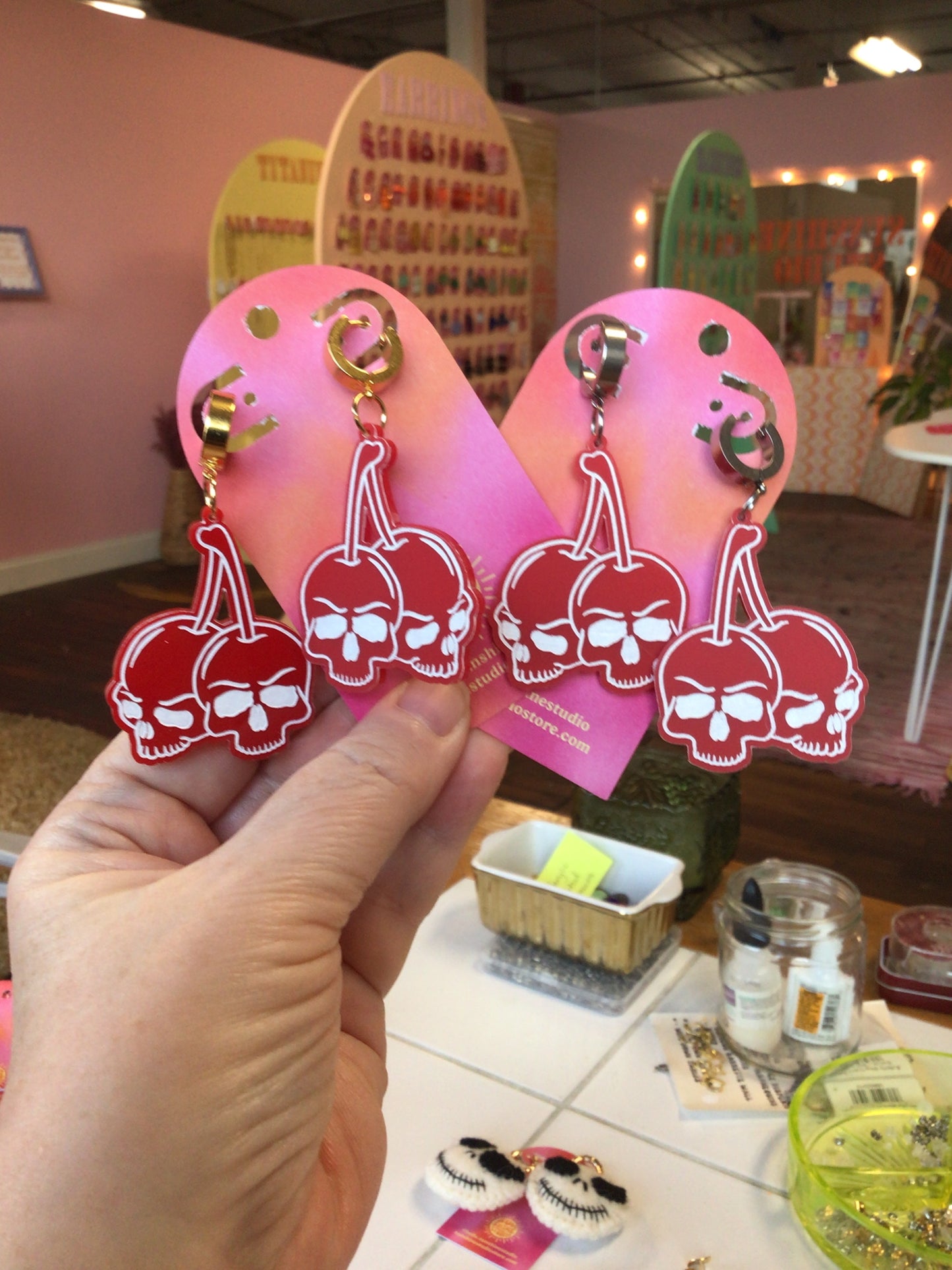 "Dying to Have Fun" Cherry Skeleton Earrings