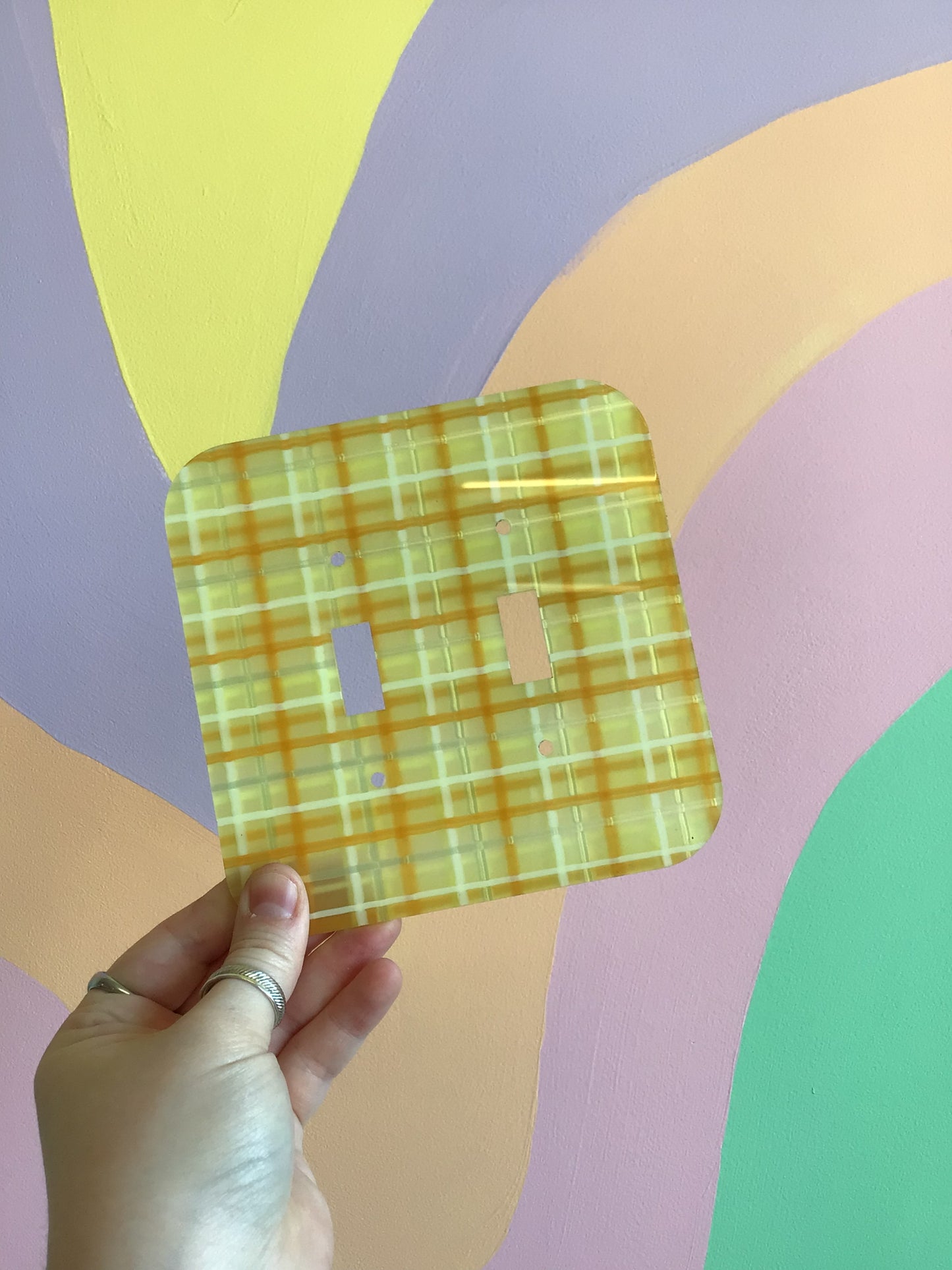 Yellow Metallic Plaid Outlet Cover