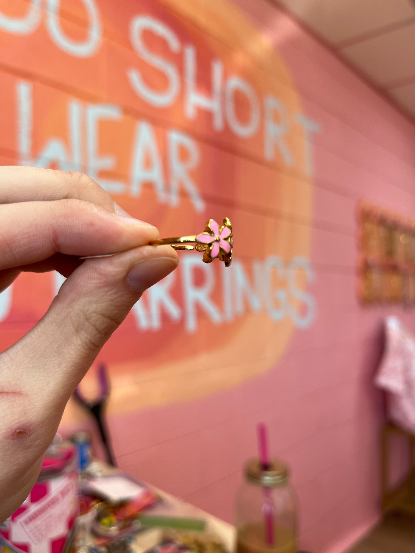 Pink Flower Trio Titanium Ring