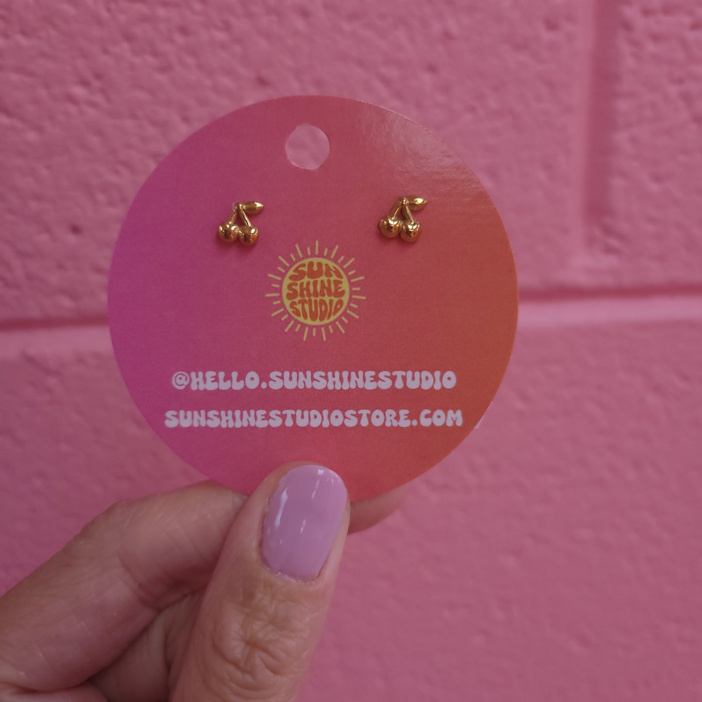 Tiny Puffy Cherry Stud Earrings