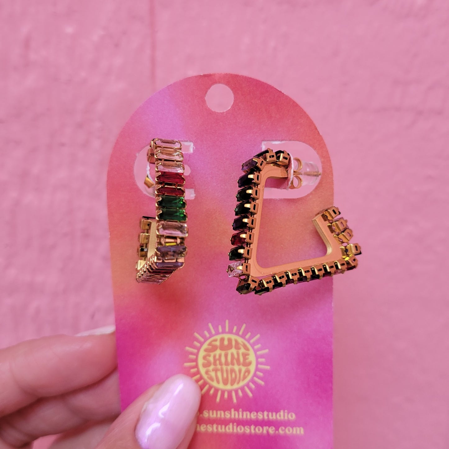 Geo-Gem Trail Hoop Earrings