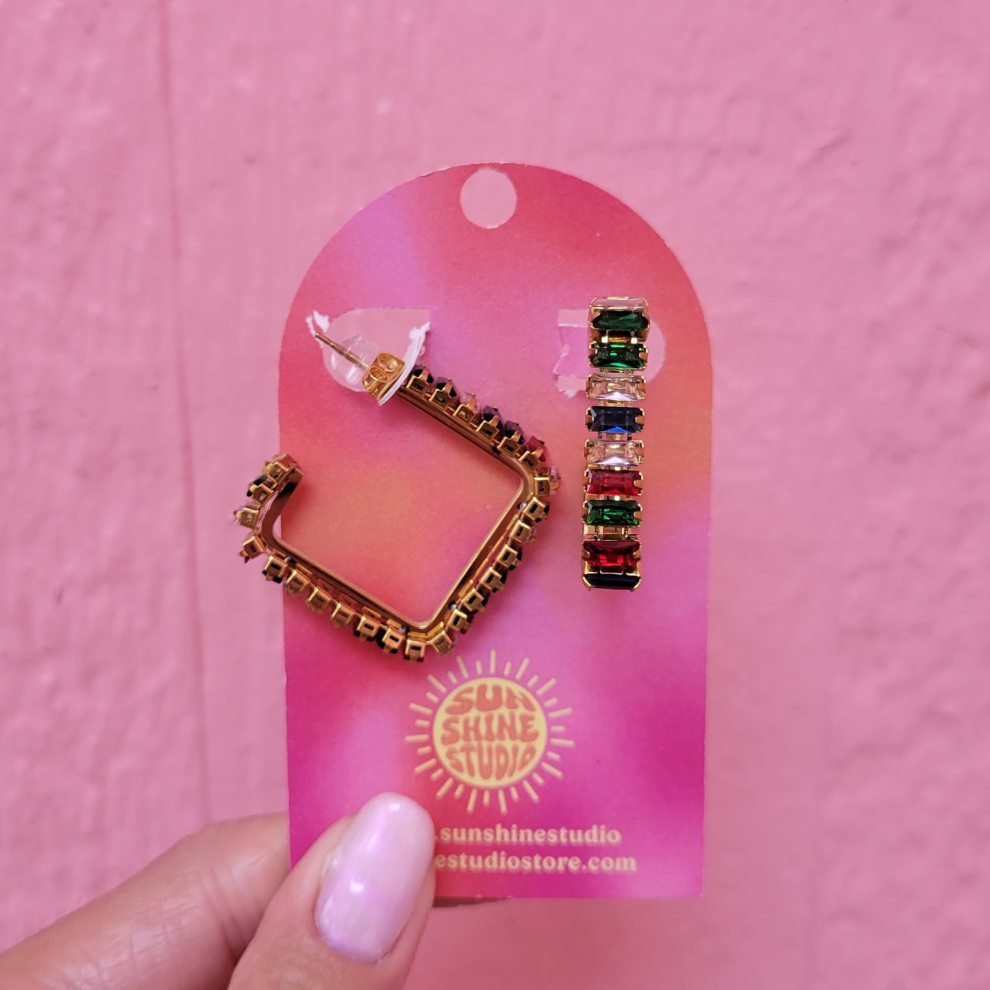 Geo-Gem Trail Hoop Earrings