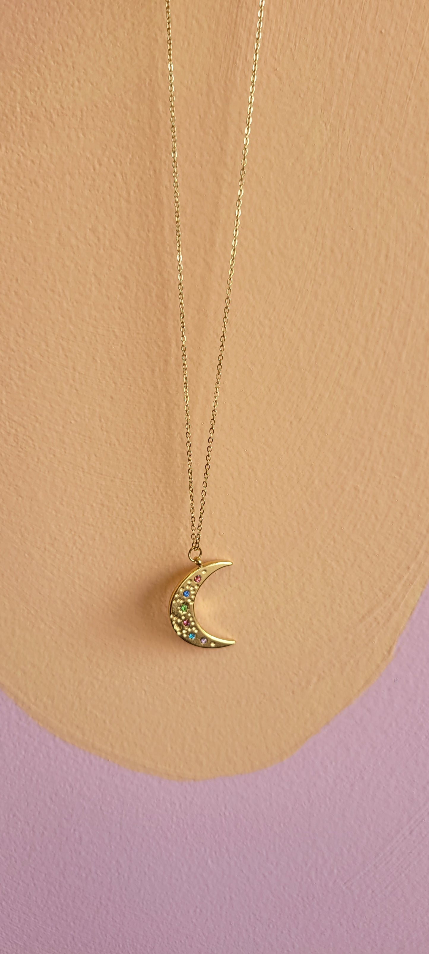 Bejeweled Crescent Moon Titanium Necklace