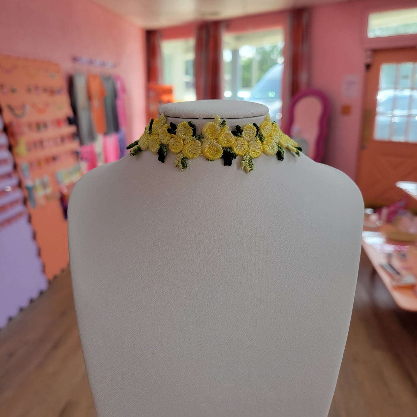Yellow Mini Bouquets Ribbon Choker
