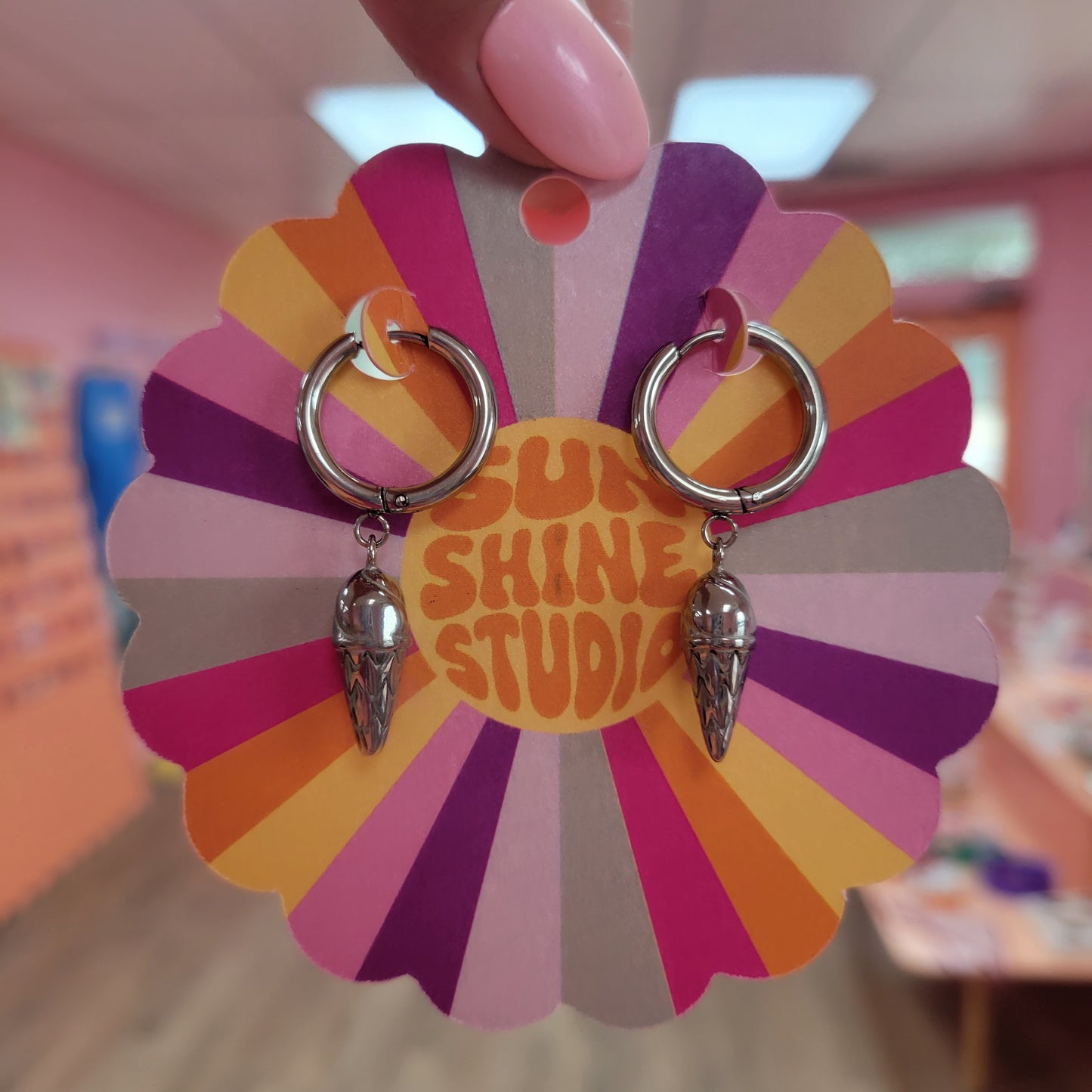 Titanium Ice Cream Cone Charm Earrings