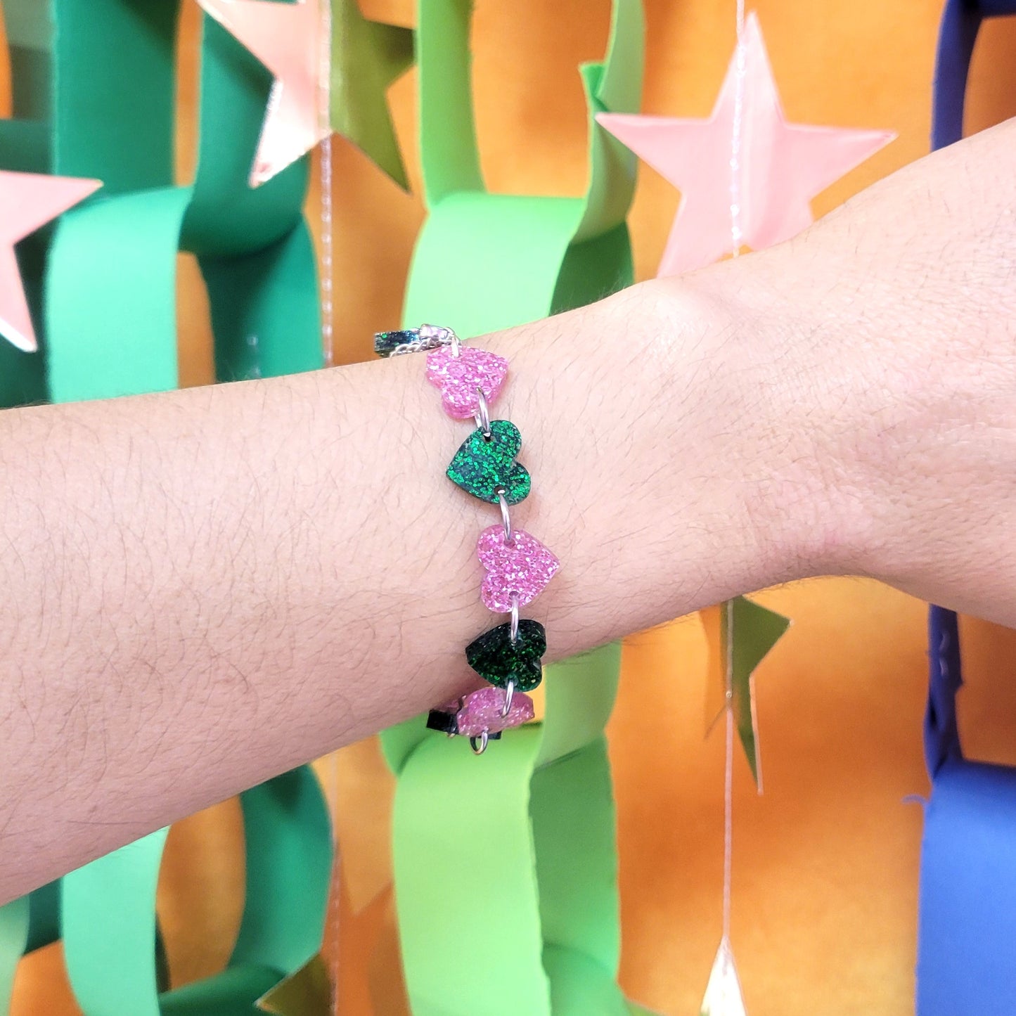 "Witch to be Understood" Pink and Green Heart Bracelet