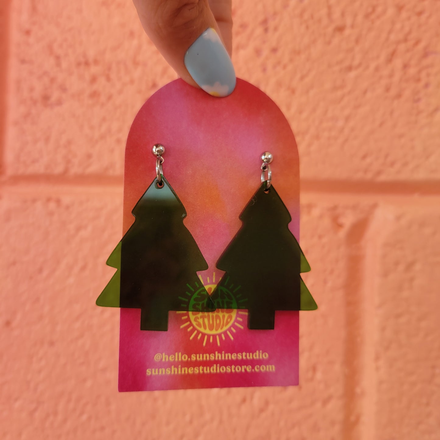 Translucent Green Christmas Tree Earrings