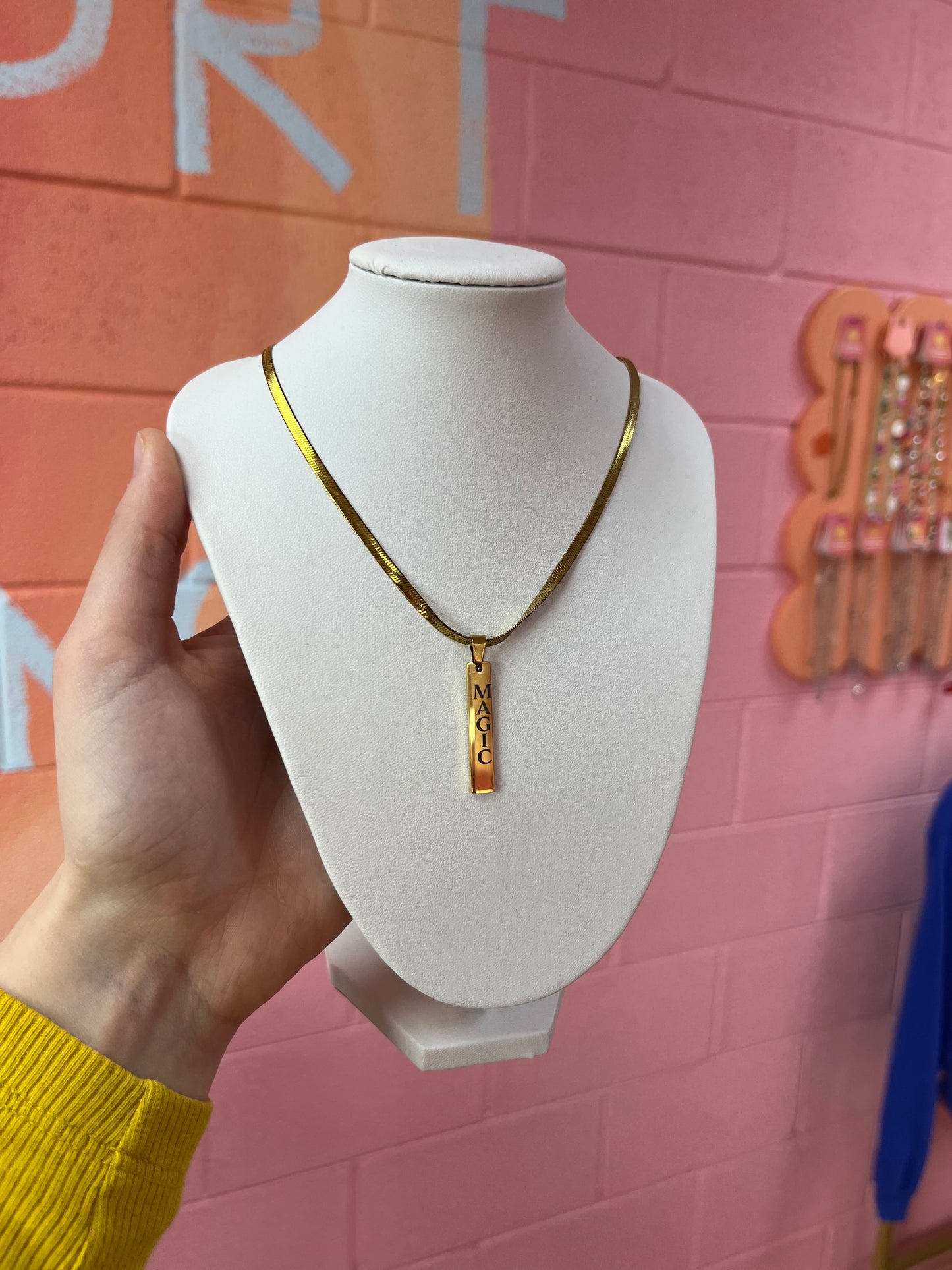 "Magic" Engraved Stainless Steel Statement Necklace