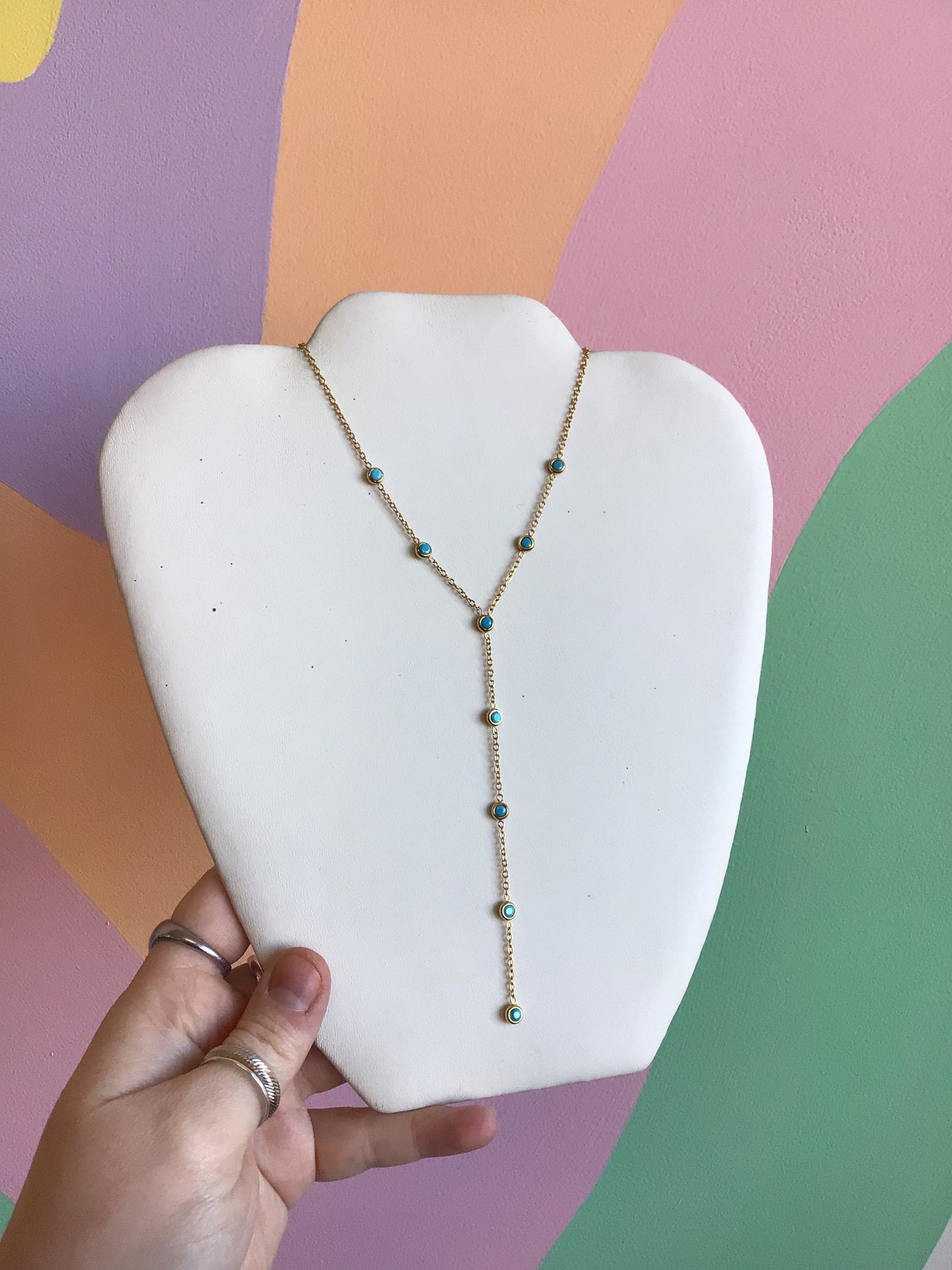 Turquoise Gem Lariat Necklace