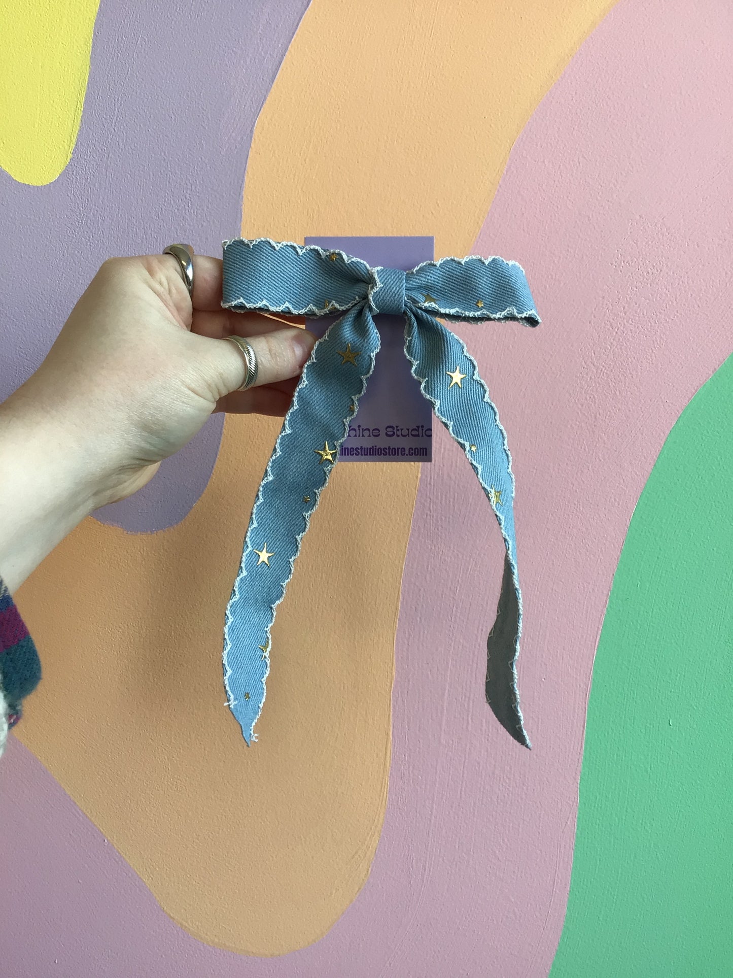 Denim Star Hair Bow
