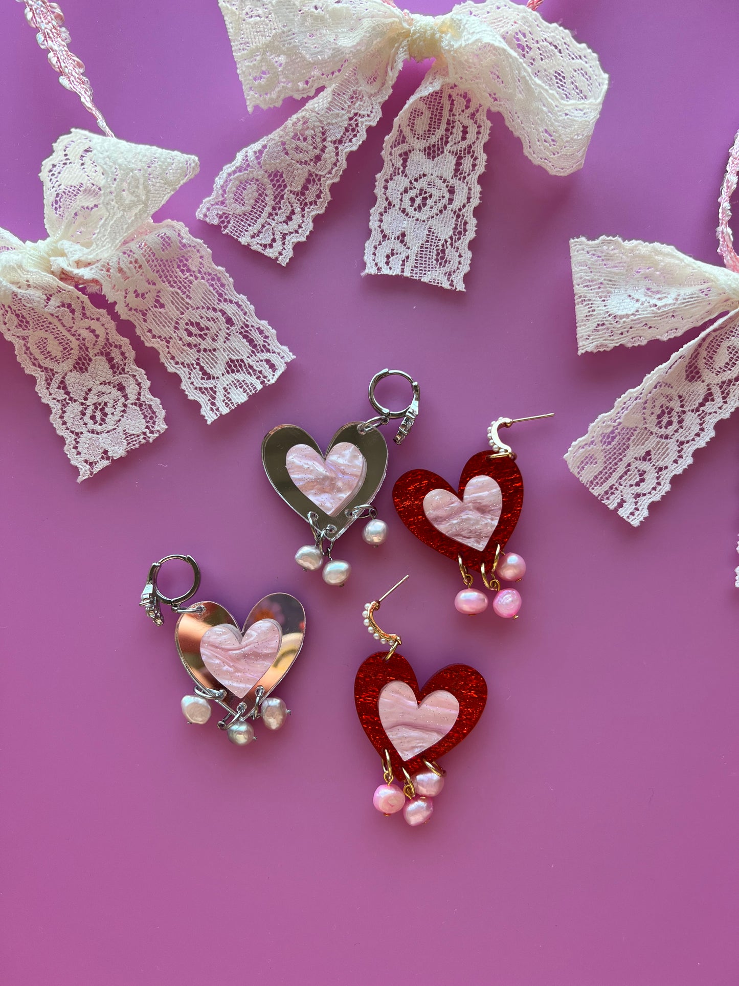 Yours Truly-Heart Pearl Dangle Earrings