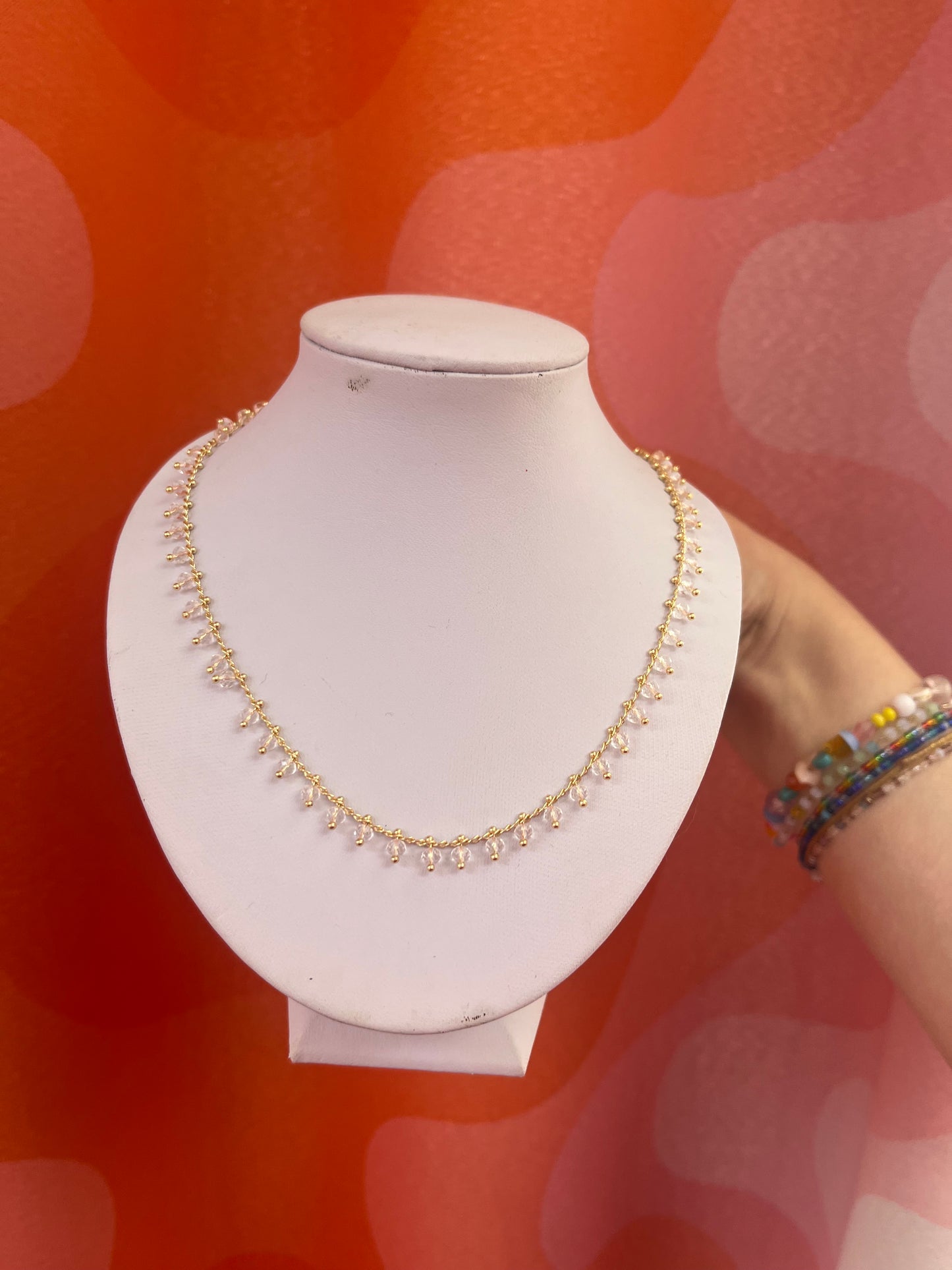 Clearly Beaded Gold Necklace