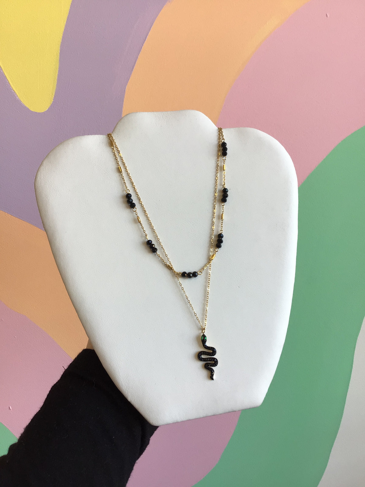 Titanium Layered Beaded Snake Necklace