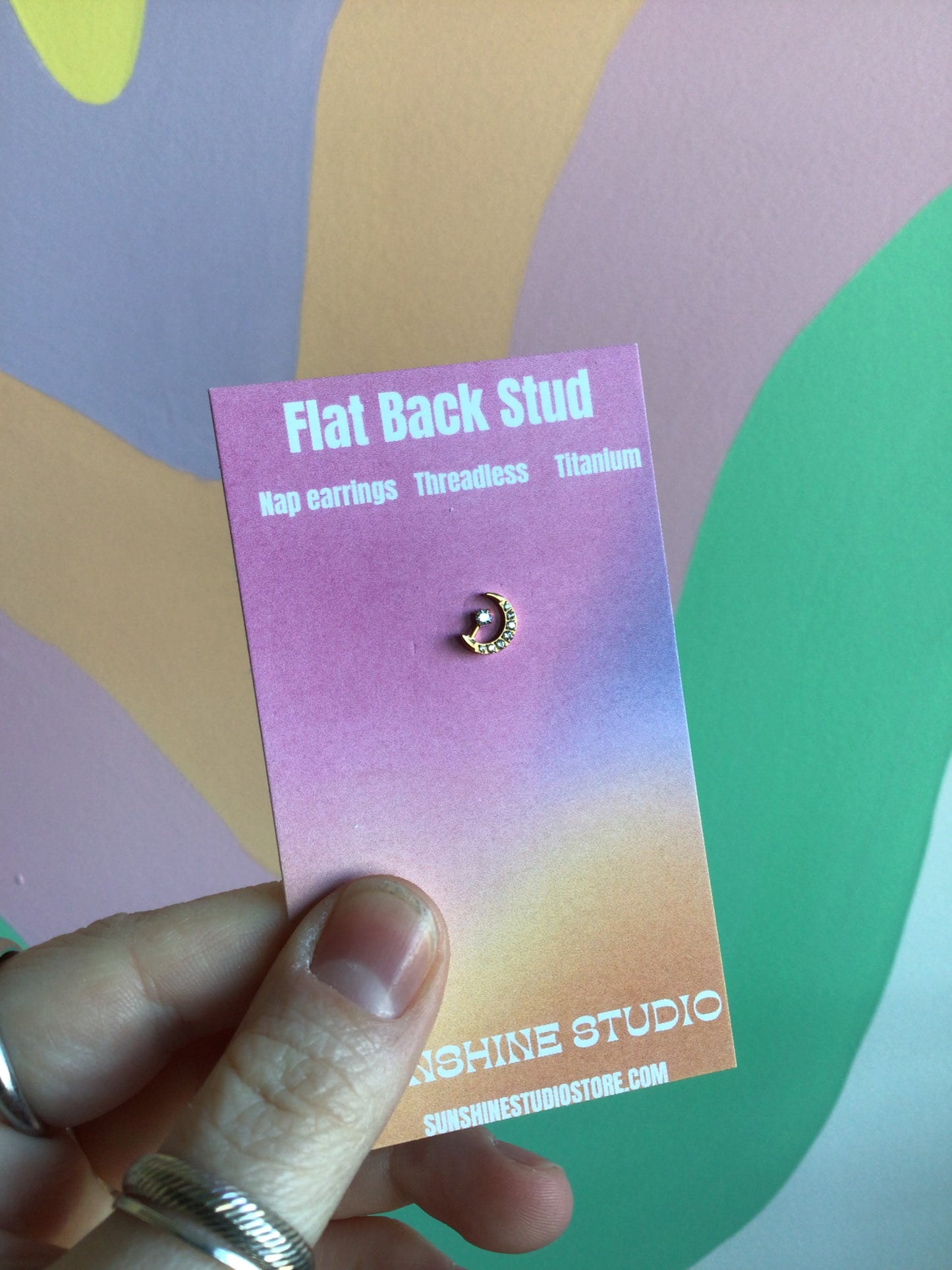 Crescent Moon Flat Back Stud