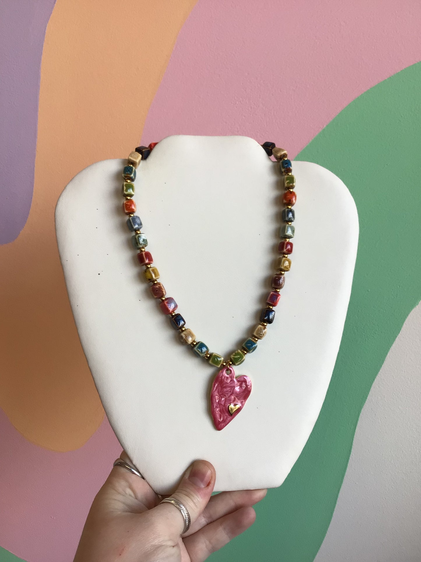 Ceramic Beaded Charm Necklace