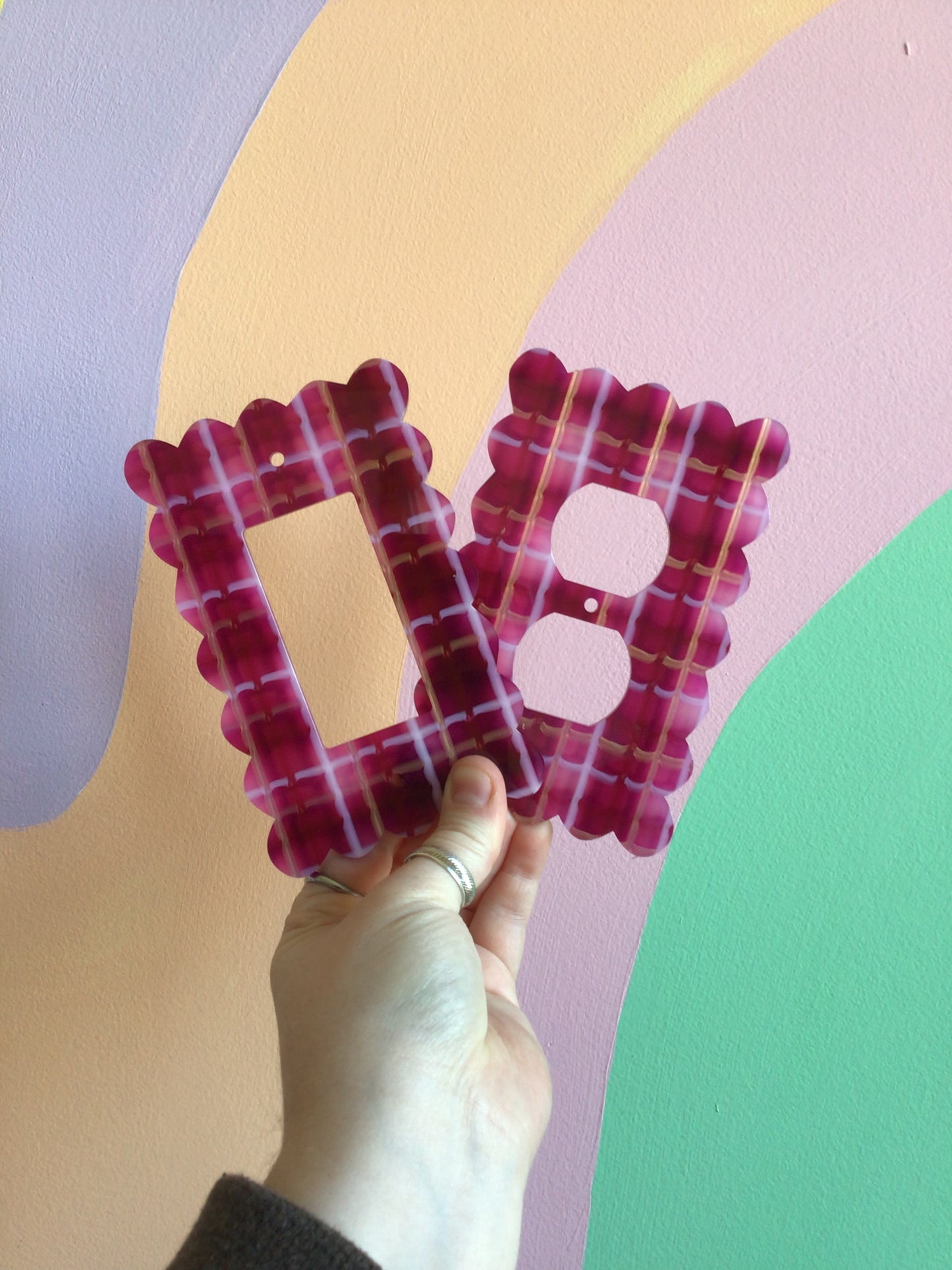 Purple Metallic Plaid Outlet Covers