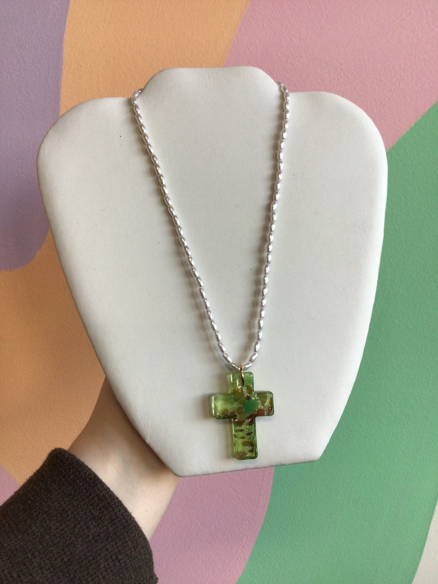 Glass Pendant and Pearl Necklace