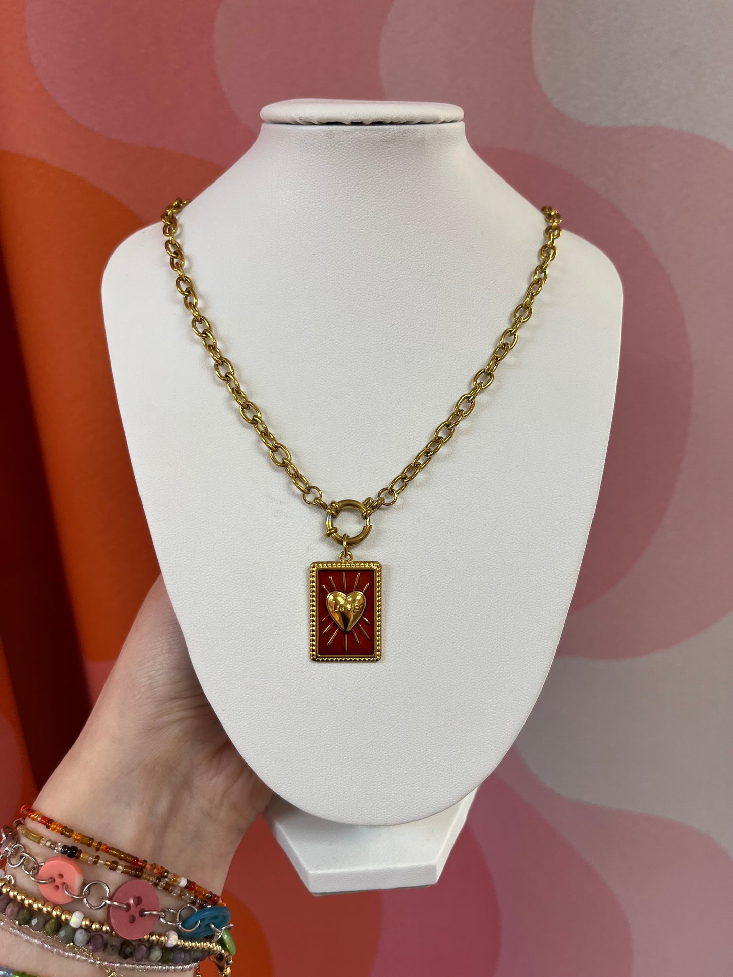 Red Love Heart Titanium Necklace