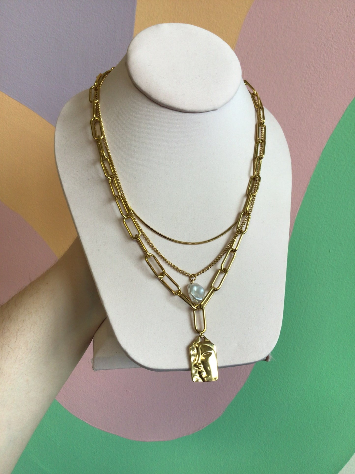 Pearl Portrait Layered Titanium Necklace