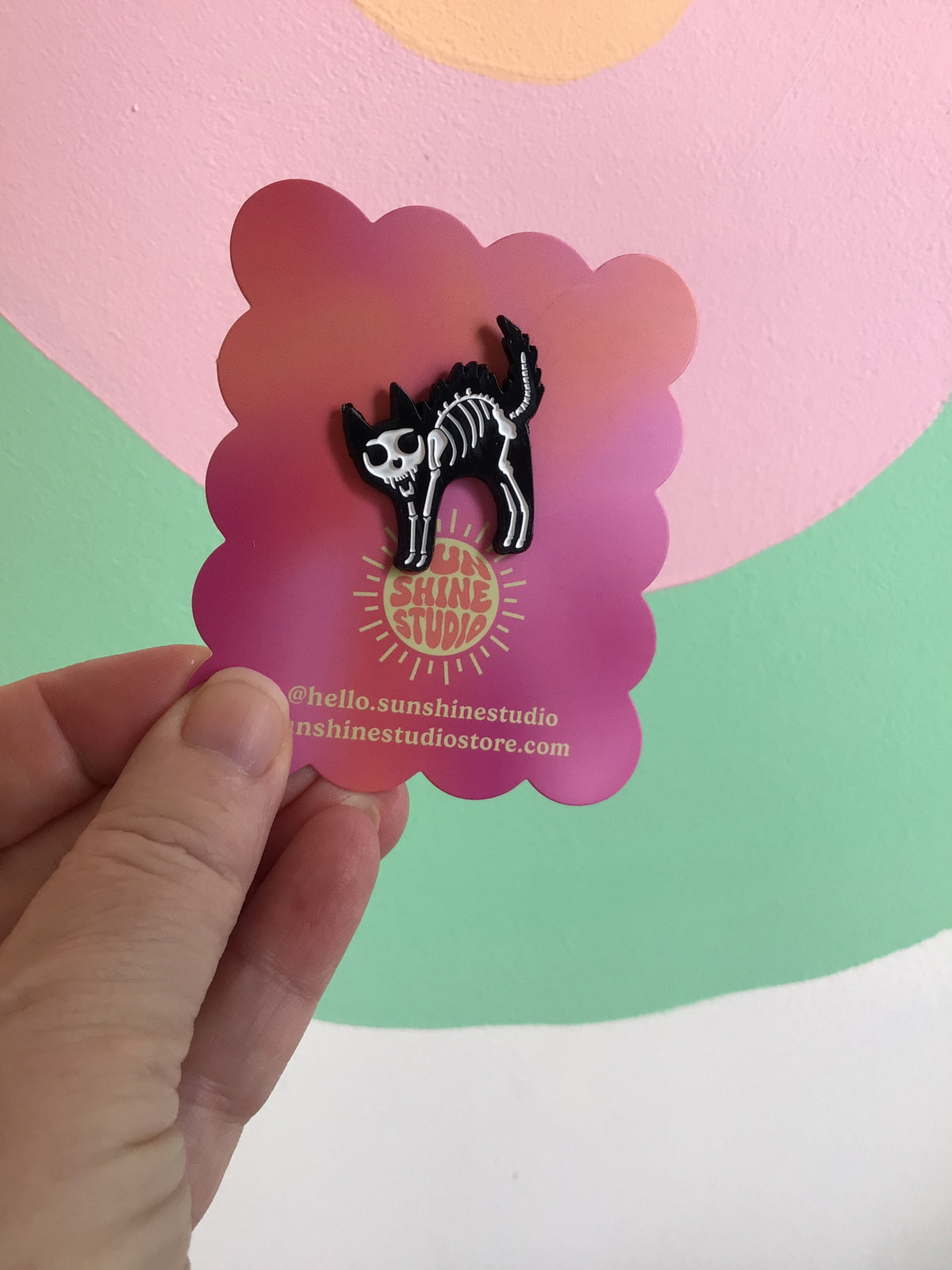 Skeleton-Cat Enamel Pins