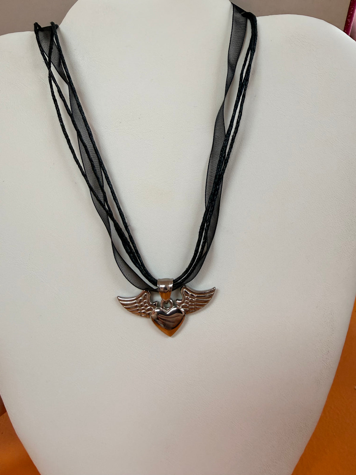 Black Ribbon Titanium Charm Necklaces