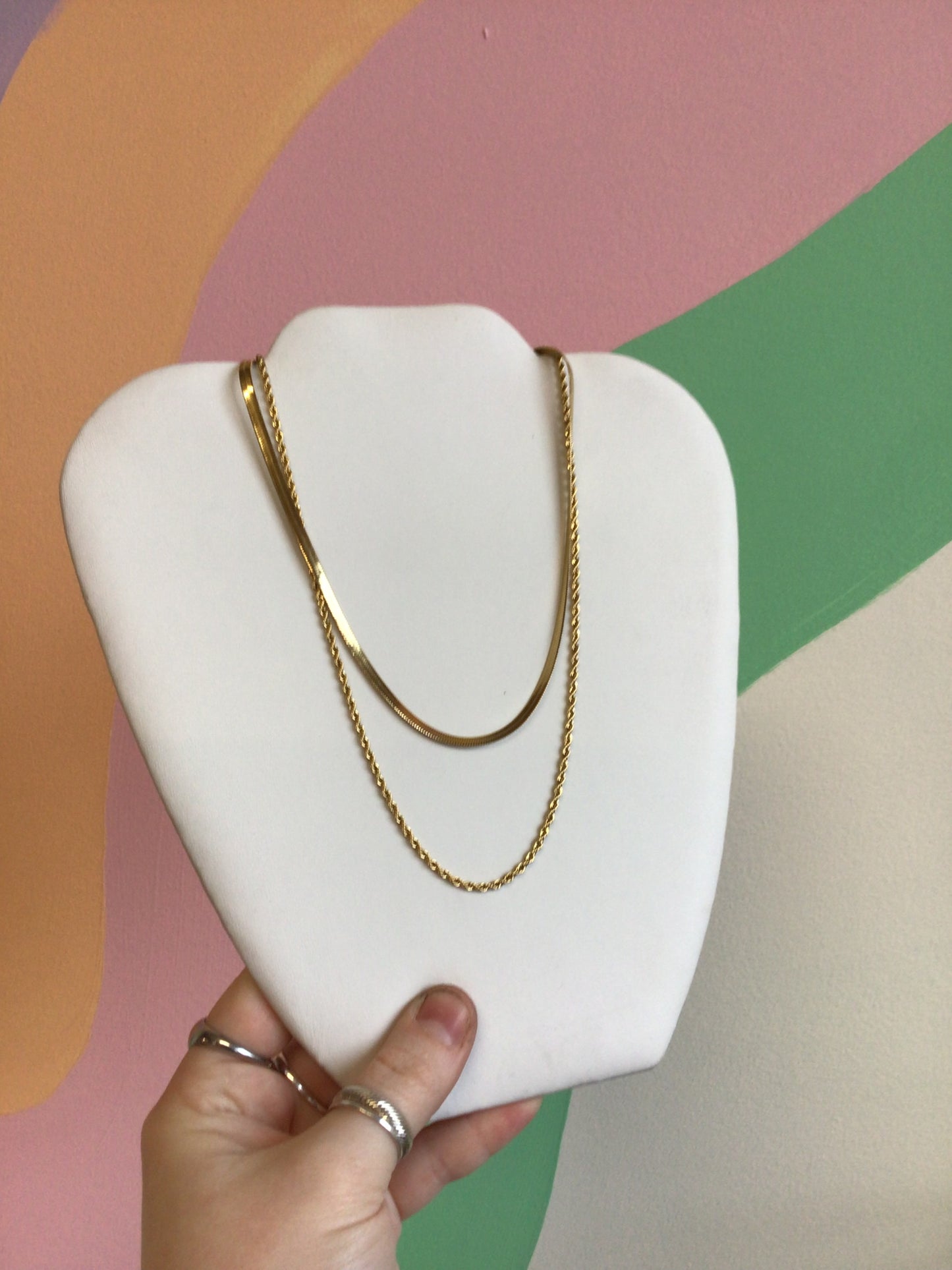 Layered Rope and Herringbone Titanium Necklace