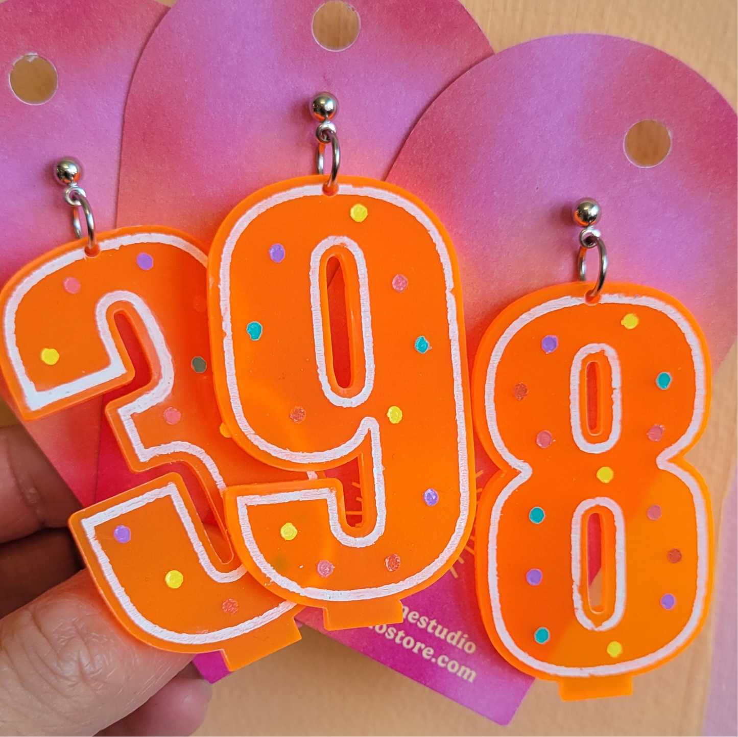 Orange Birthday Candle Number Earrings