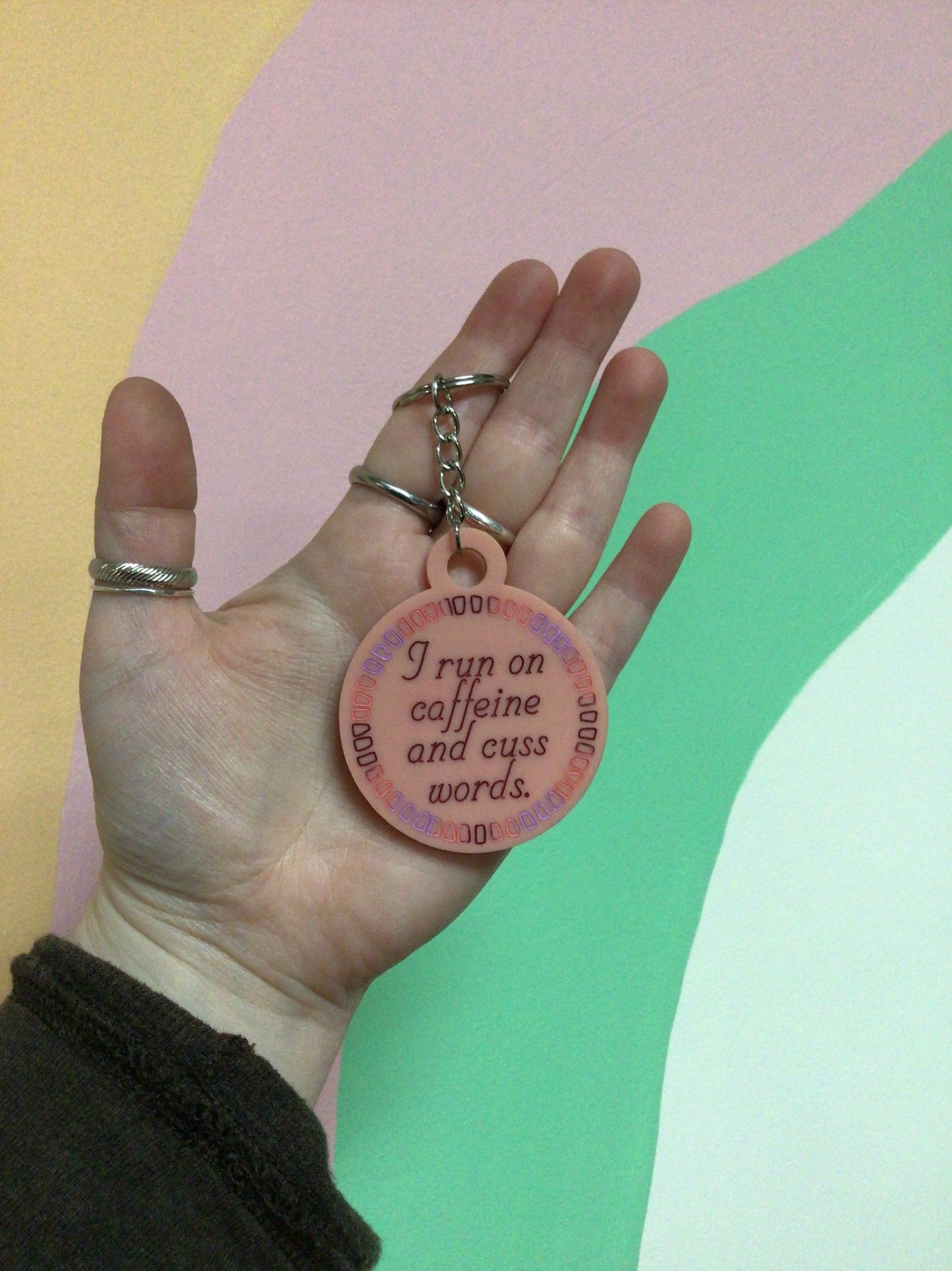I Run On Caffeine and Cuss Words Keychain