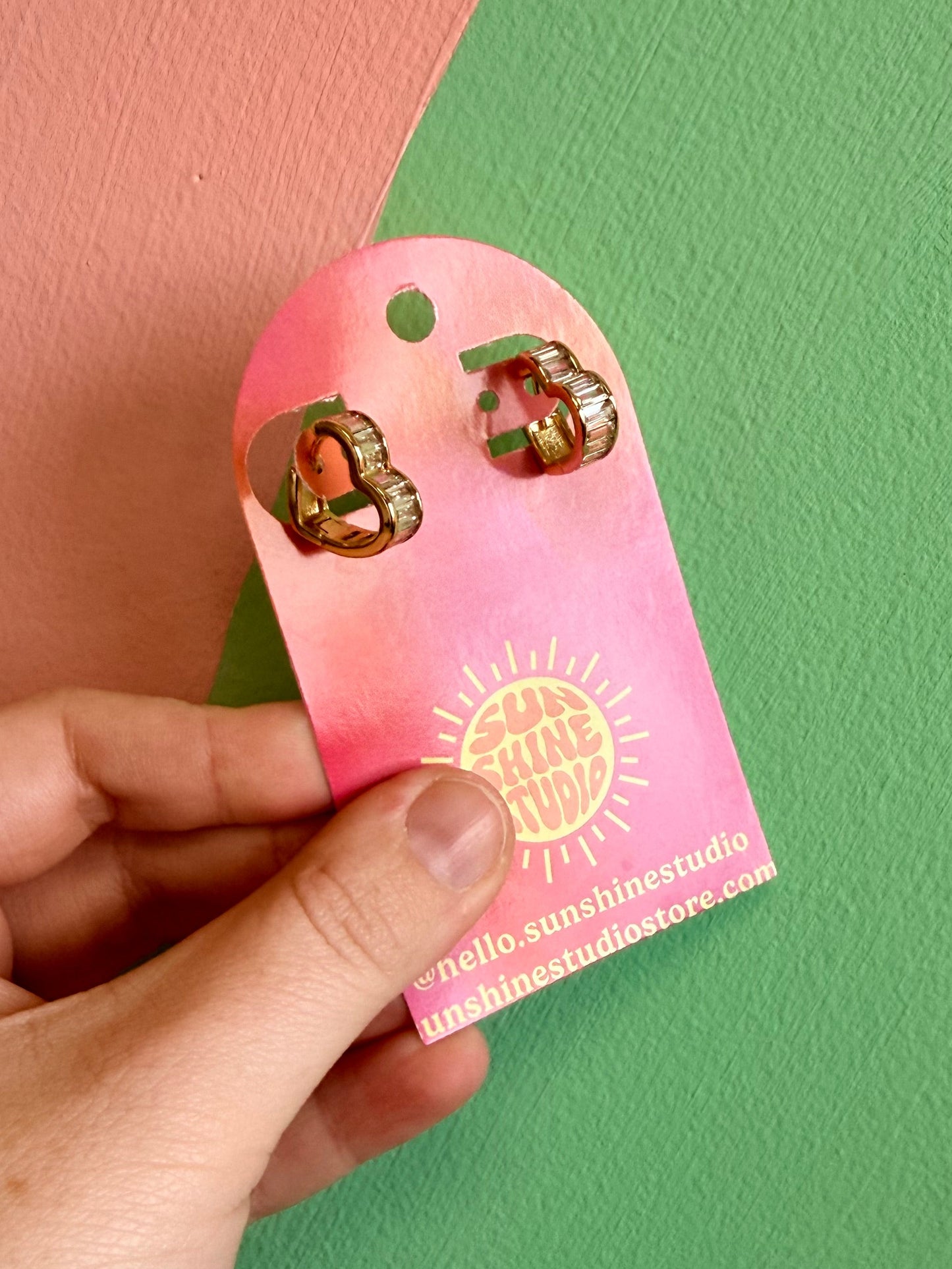 Sparkle Heart Gem Hoops