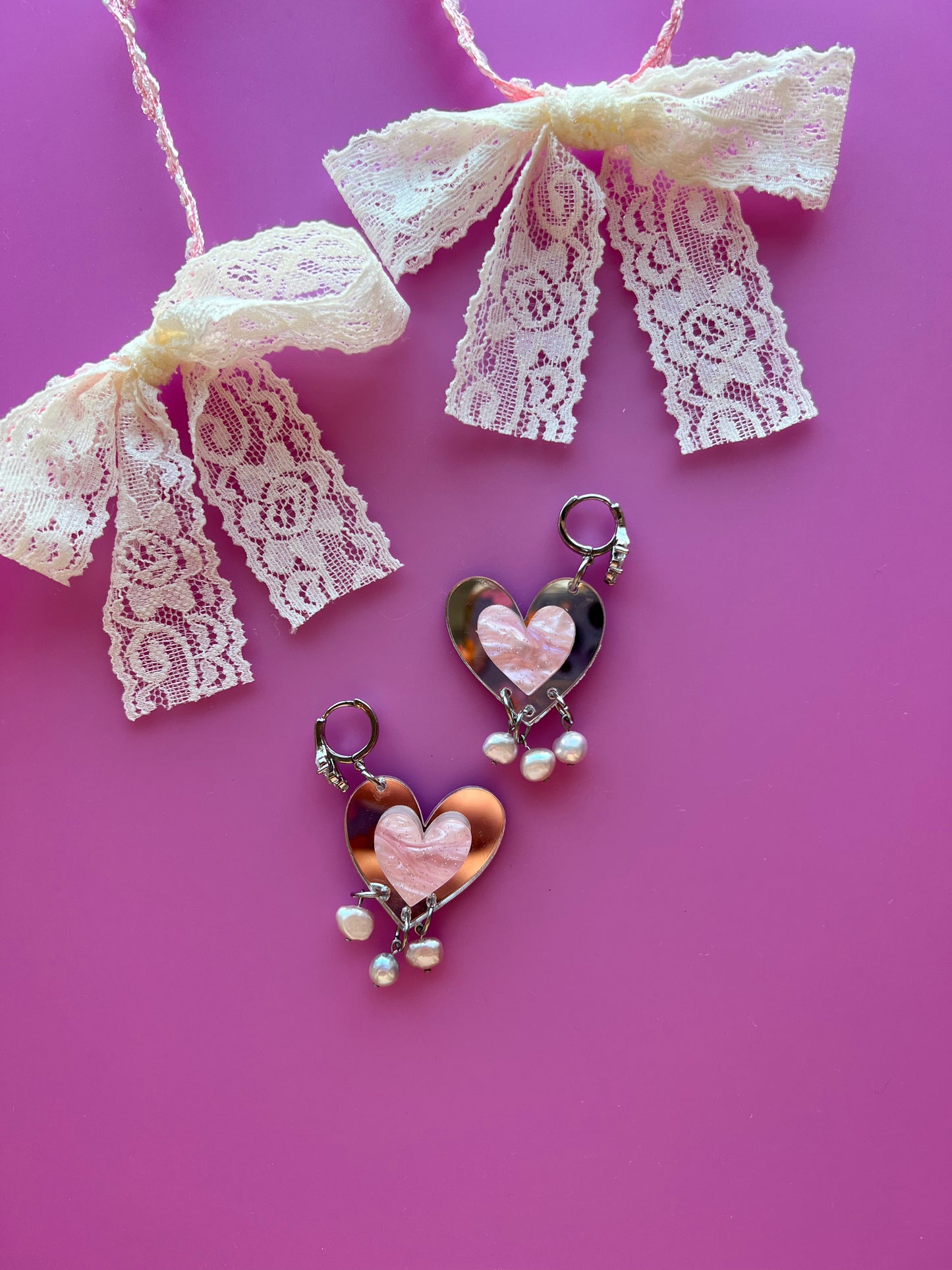 Yours Truly-Heart Pearl Dangle Earrings
