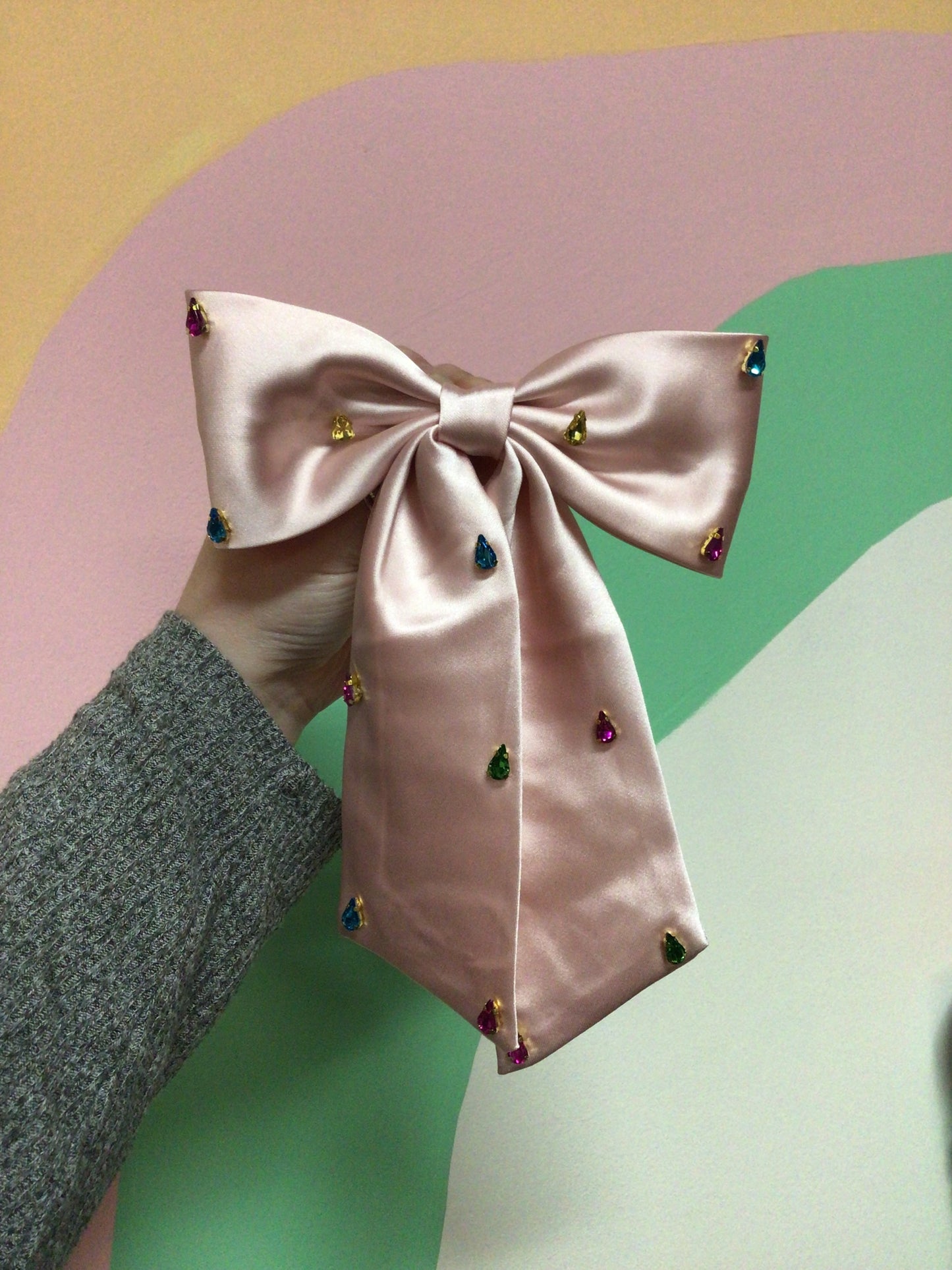 Satin Bejeweled Hair Bow