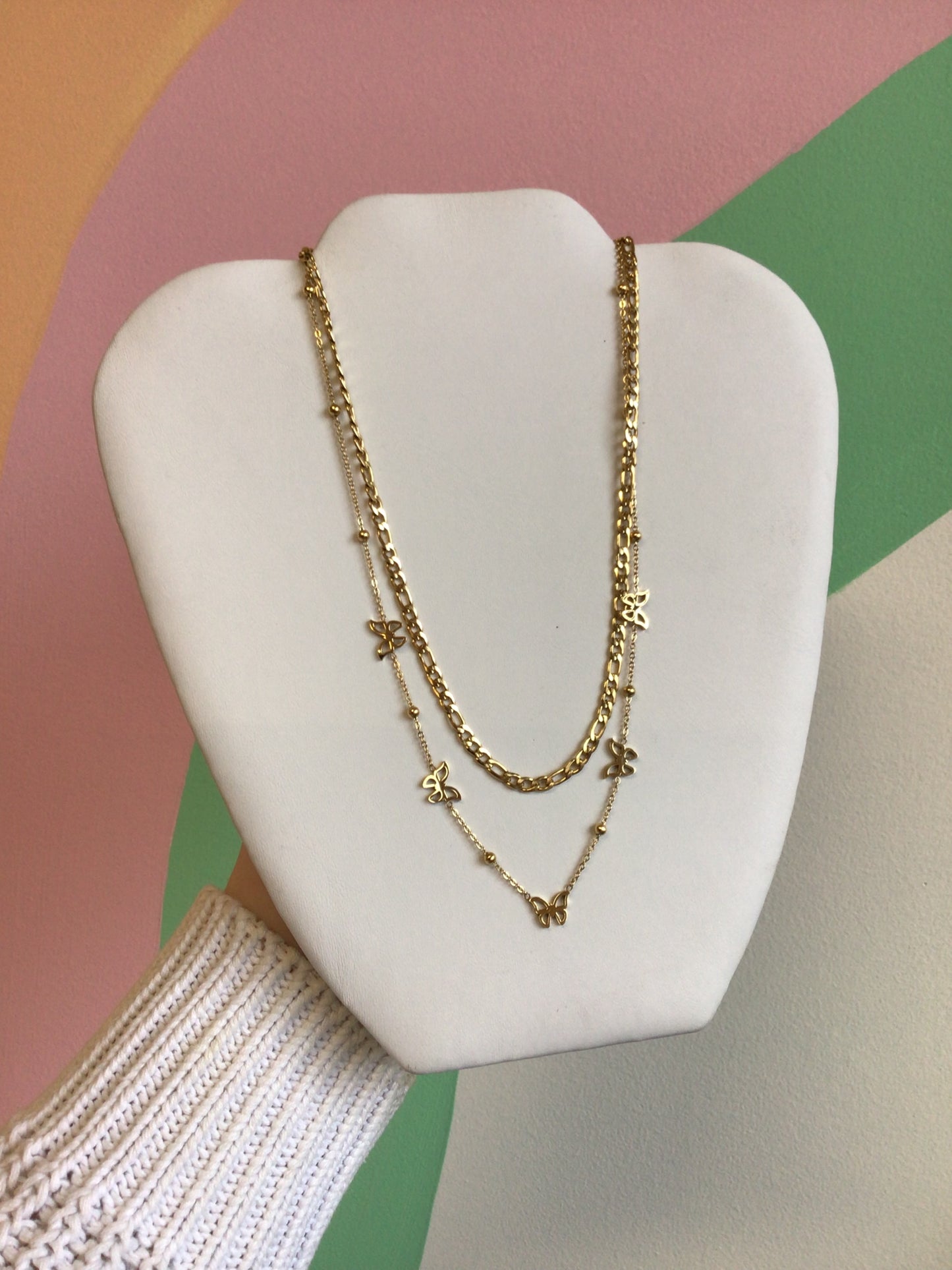 Layered Titanium Figaro Chain Necklaces