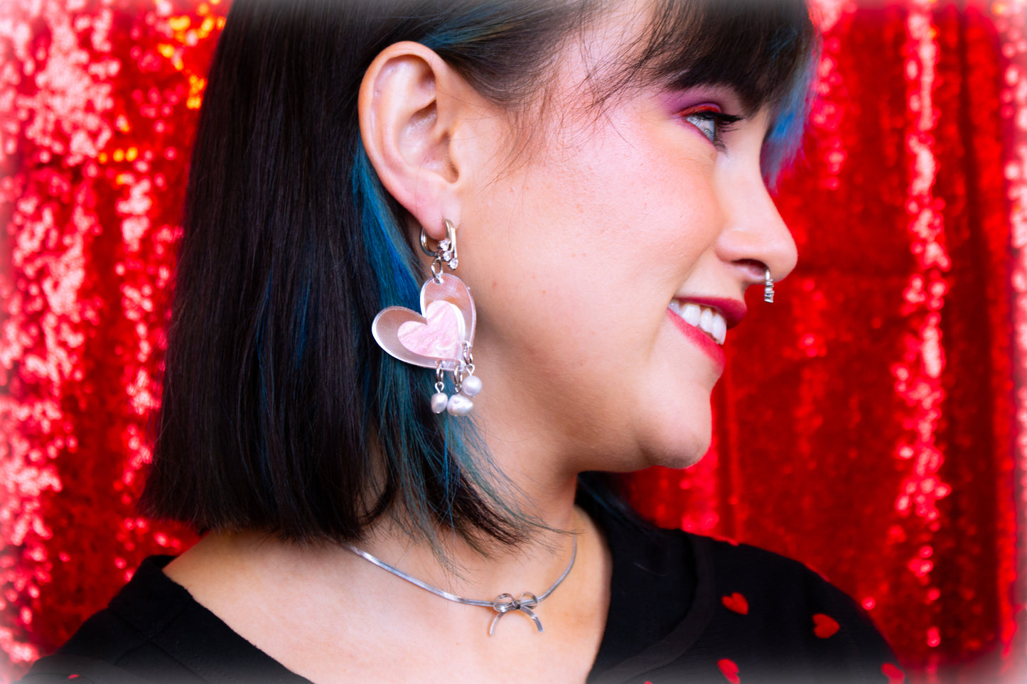 Yours Truly-Heart Pearl Dangle Earrings