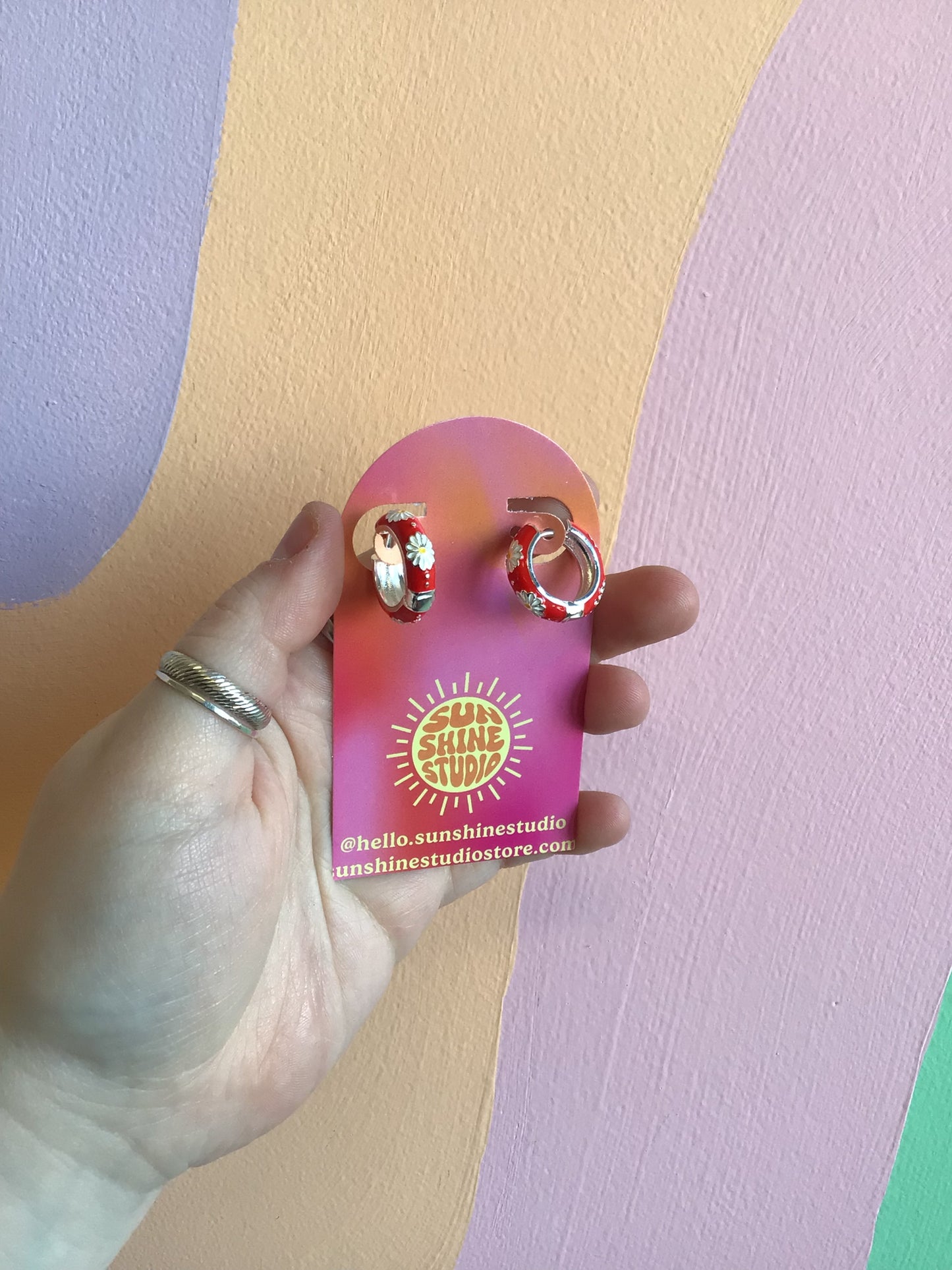 Red Enameled Flower Hoop