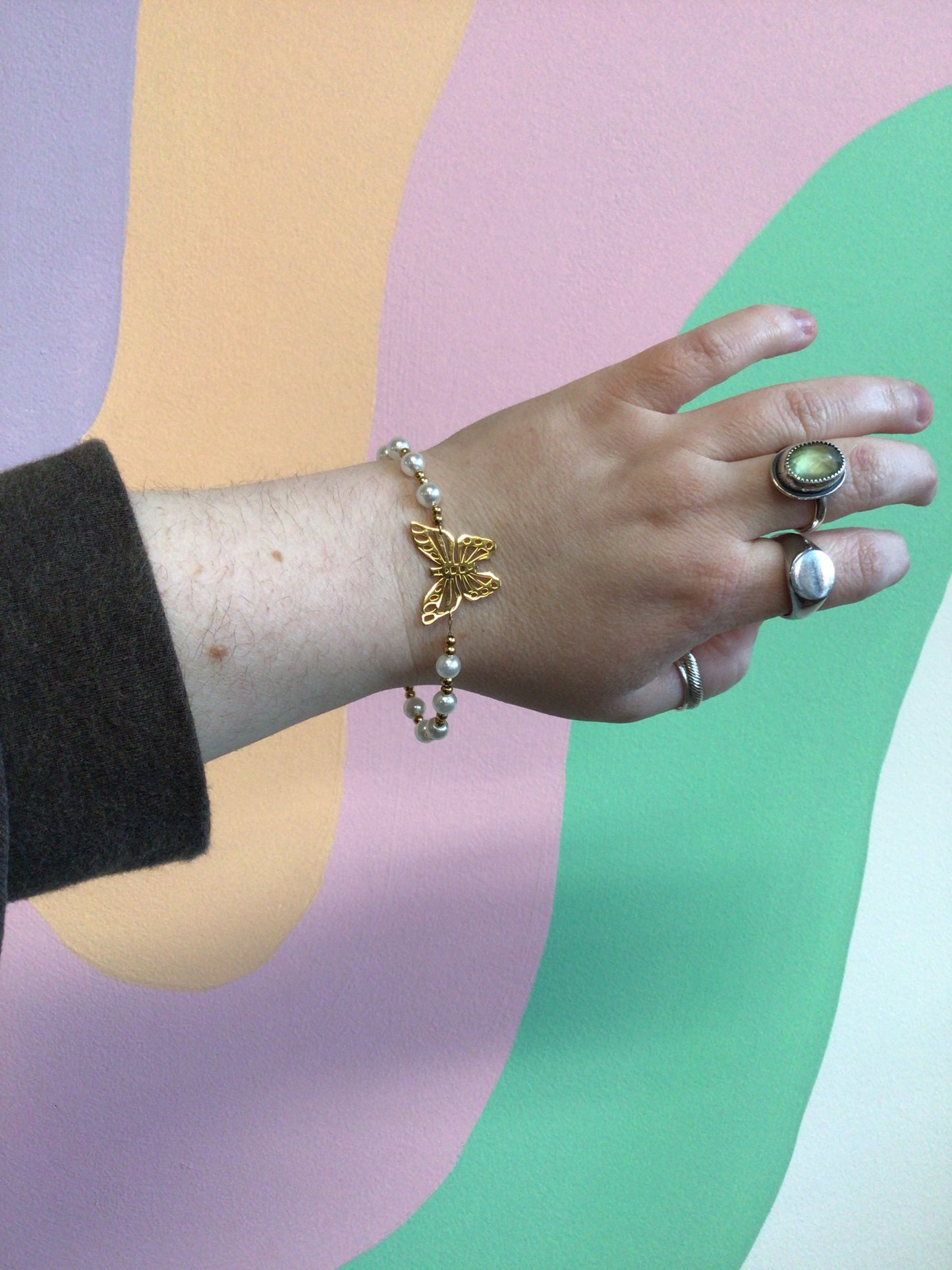 Pearly Titanium Butterfly Bracelet
