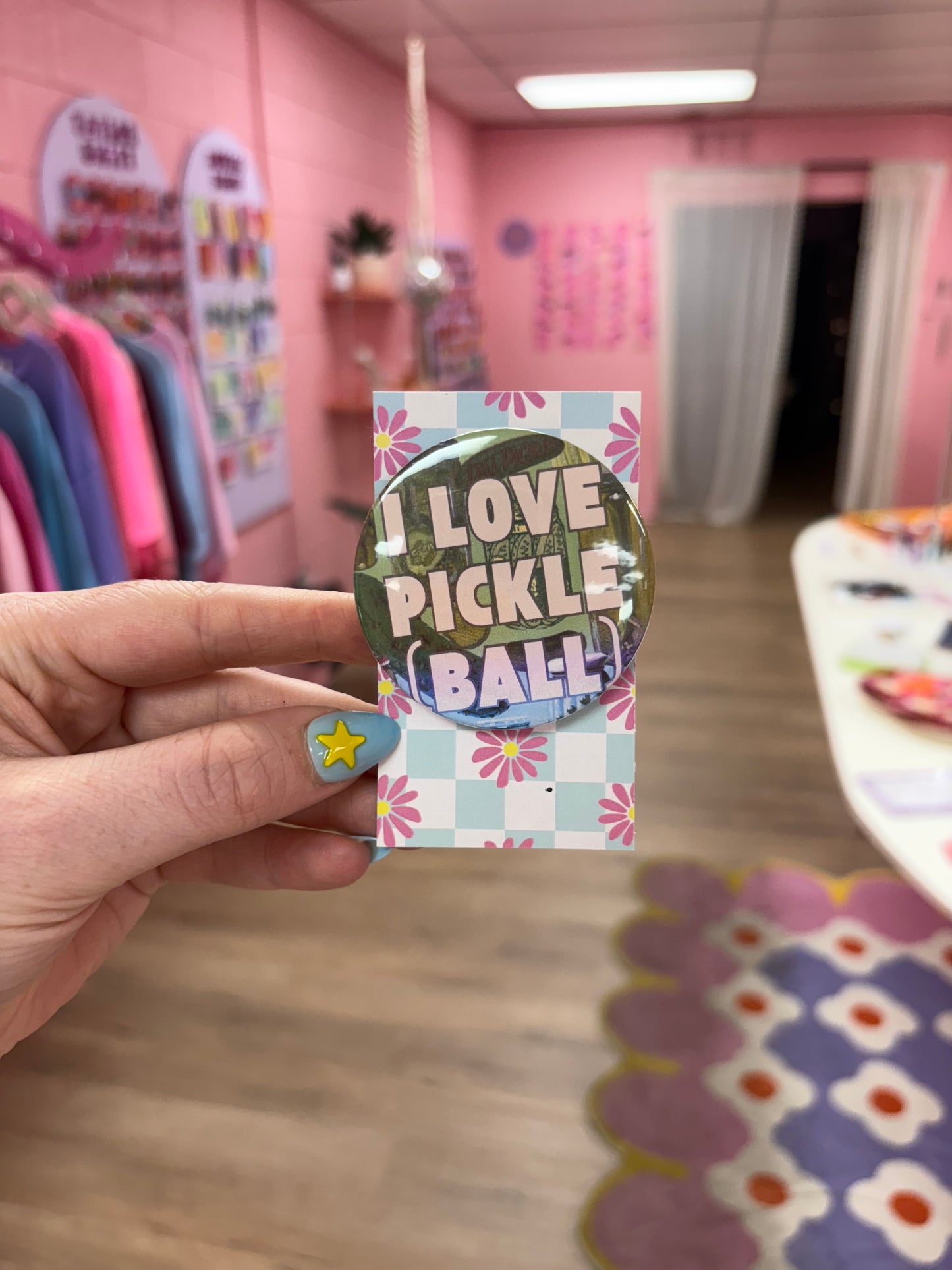 I Love Pickleball pin-back button