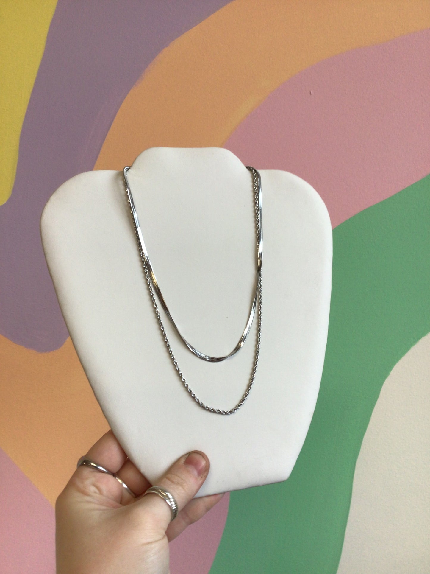 Layered Rope and Herringbone Titanium Necklace