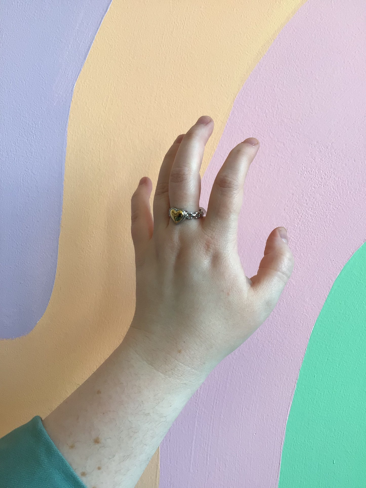 Mixed Metal Heart Buckle Titanium Ring