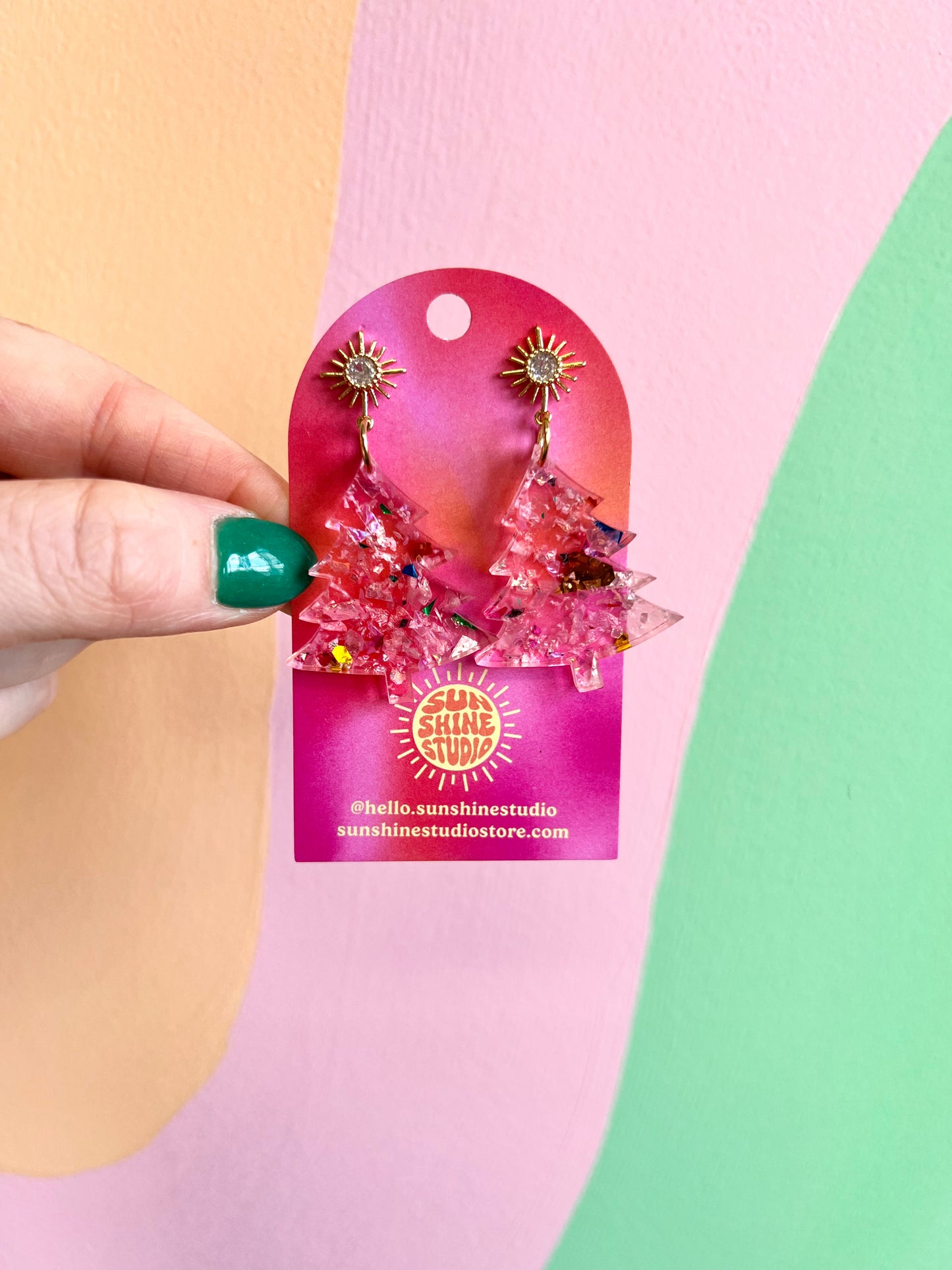 Shimmering Confetti Tree Earrings
