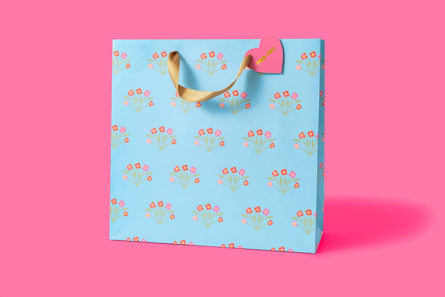 Gift Bags - Blue w/ Bouquets - Assorted Sizes: Small