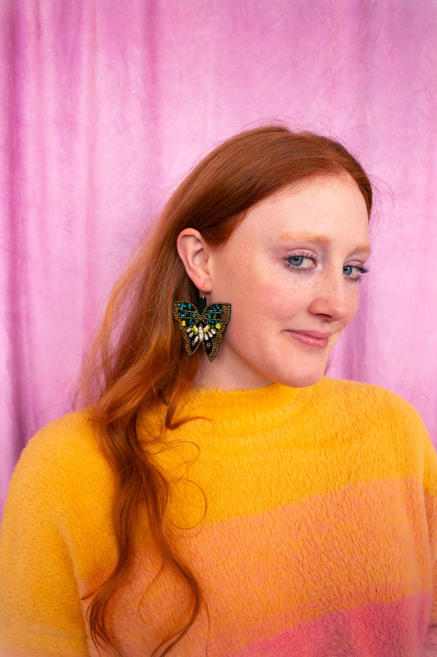 Beaded Butterfly Statement Earrings