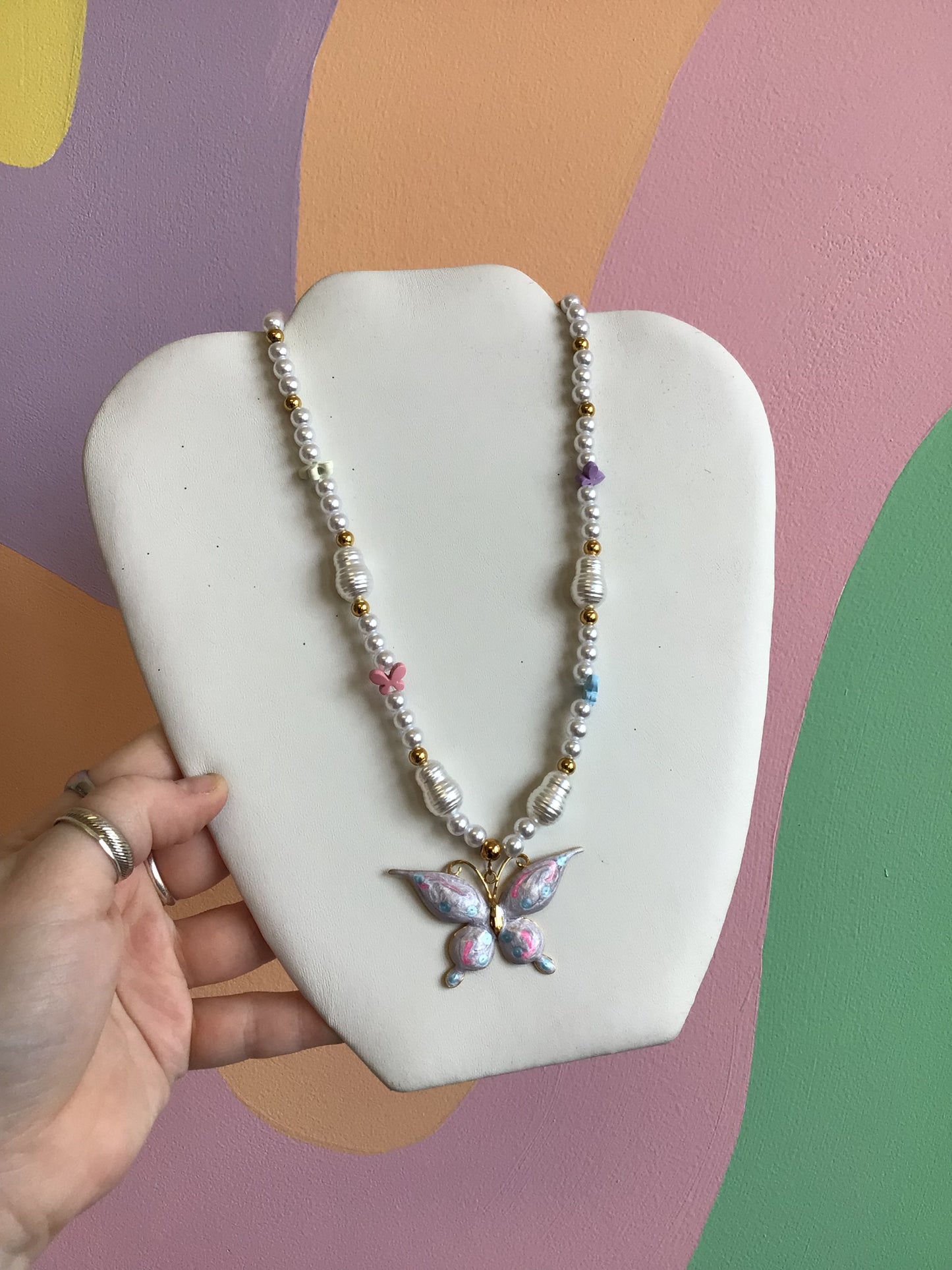 Pearl and Enamel Butterfly Necklace