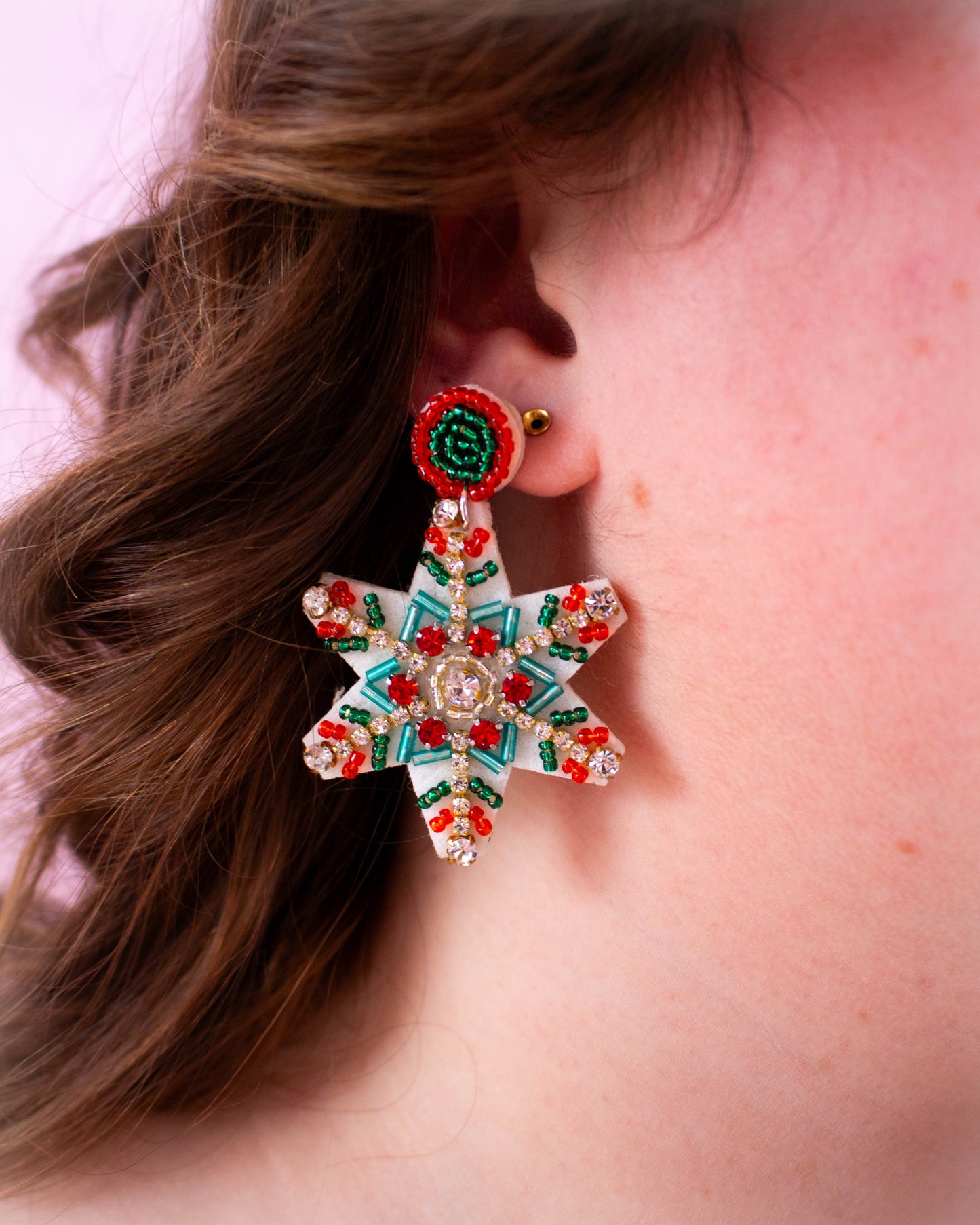 Holiday Beaded Snowflake Earrings