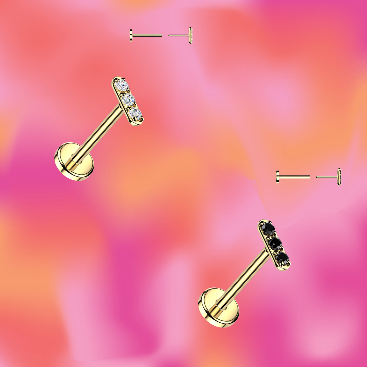 Delicate Three Gem Titanium Flat Back