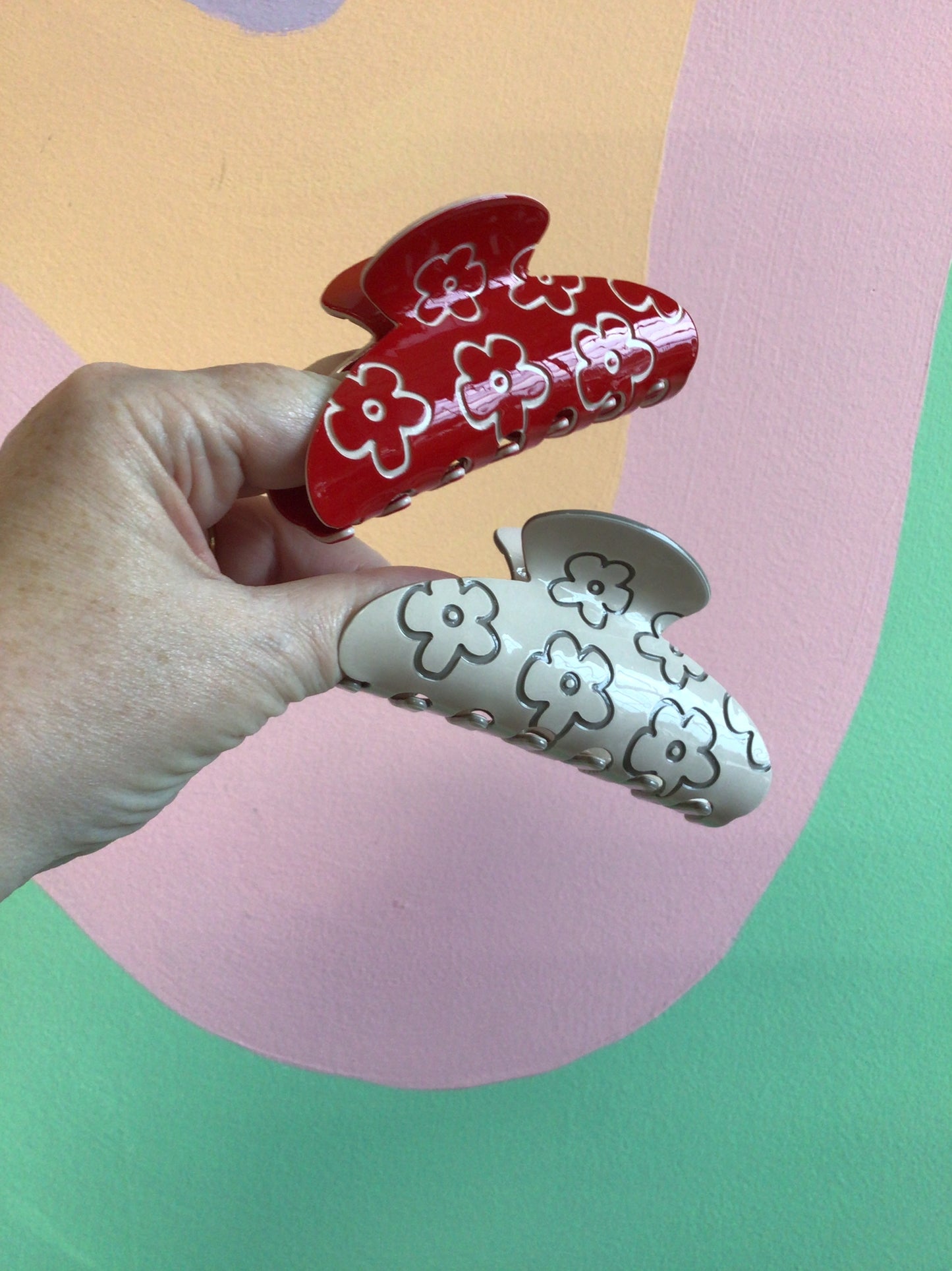 Engraved Flower Hair Claws