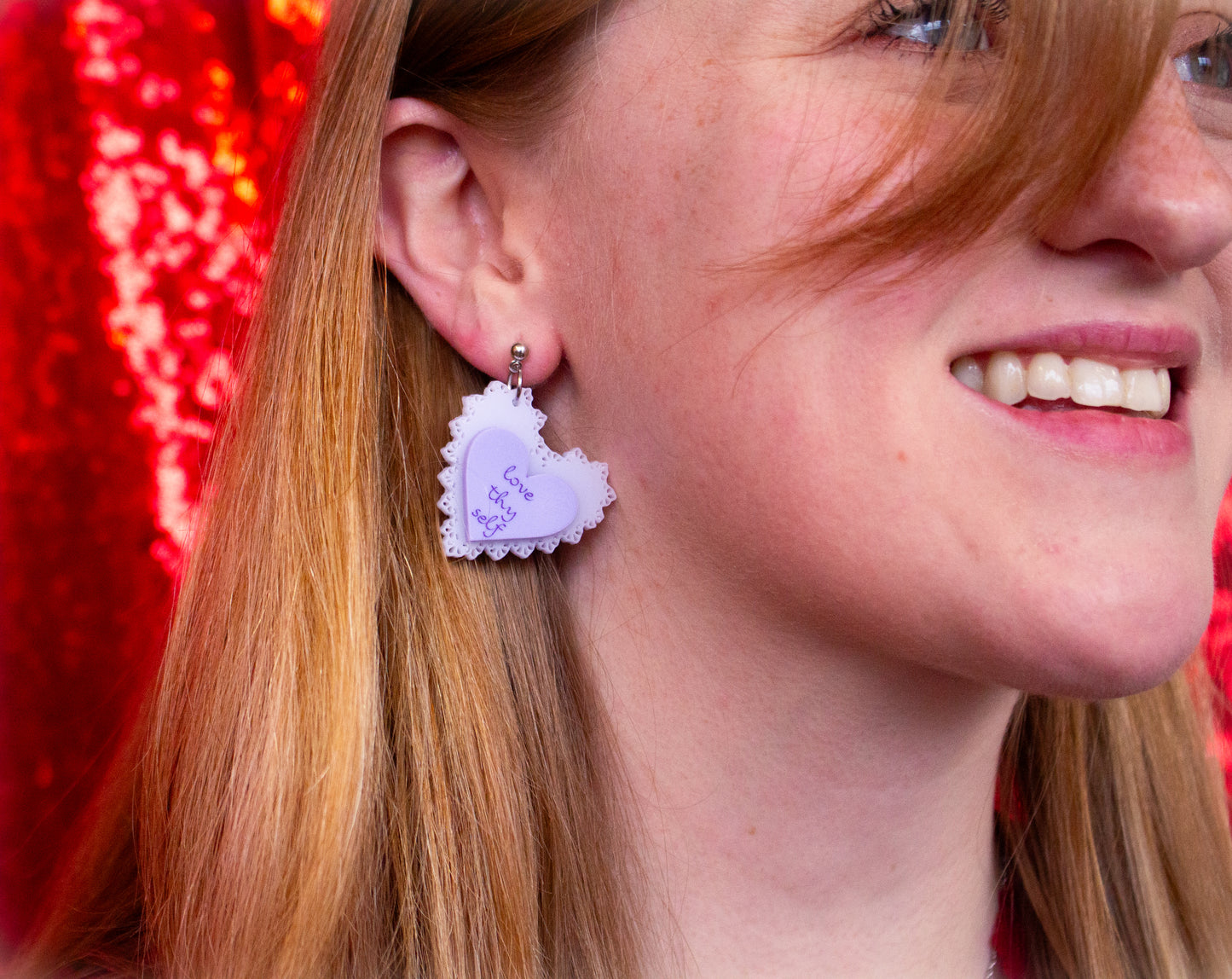 "Love Thy Self" Heart Earrings